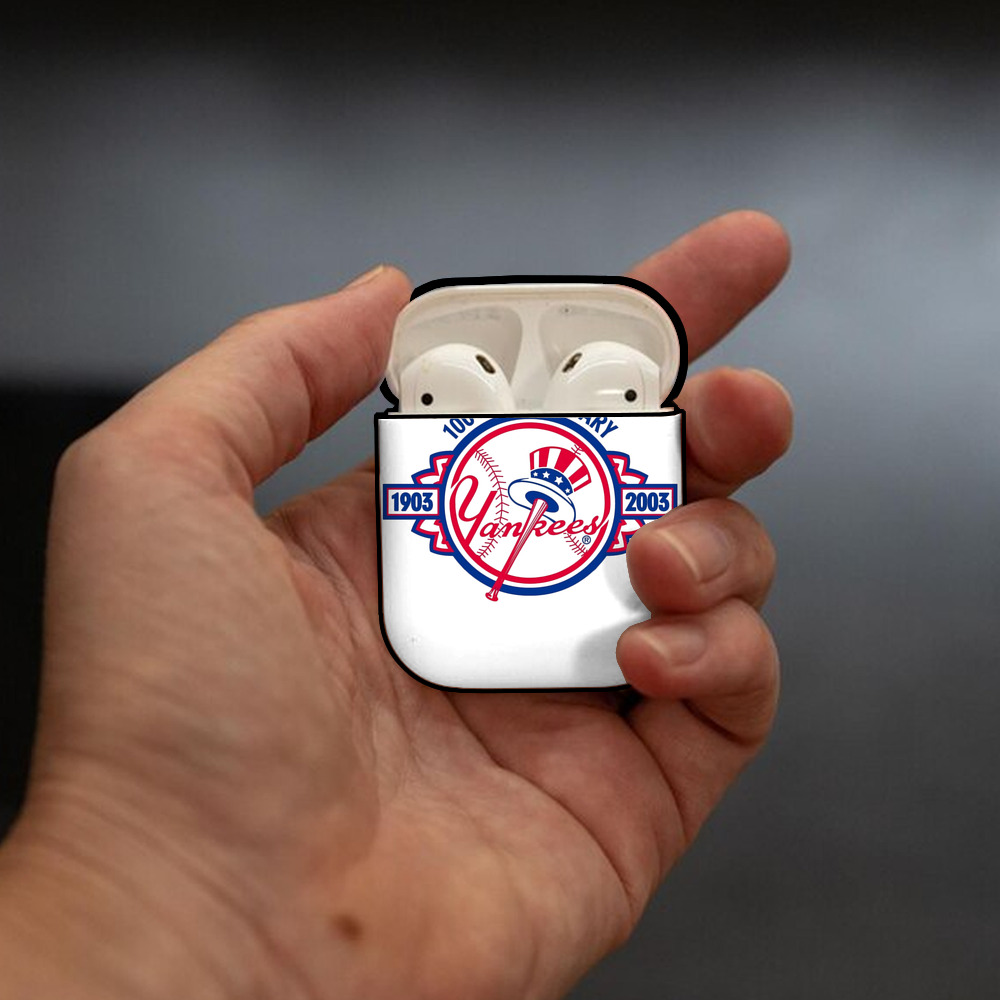 New York Yankees 100th Anniversary 1903-2003 AirPods 2 Case Hard Shell Black, Flexible PC Material, Precise Cutouts, Full Protection, Anti-Fingerprint, Washable, Includes Keychain – Durable & Slim Design