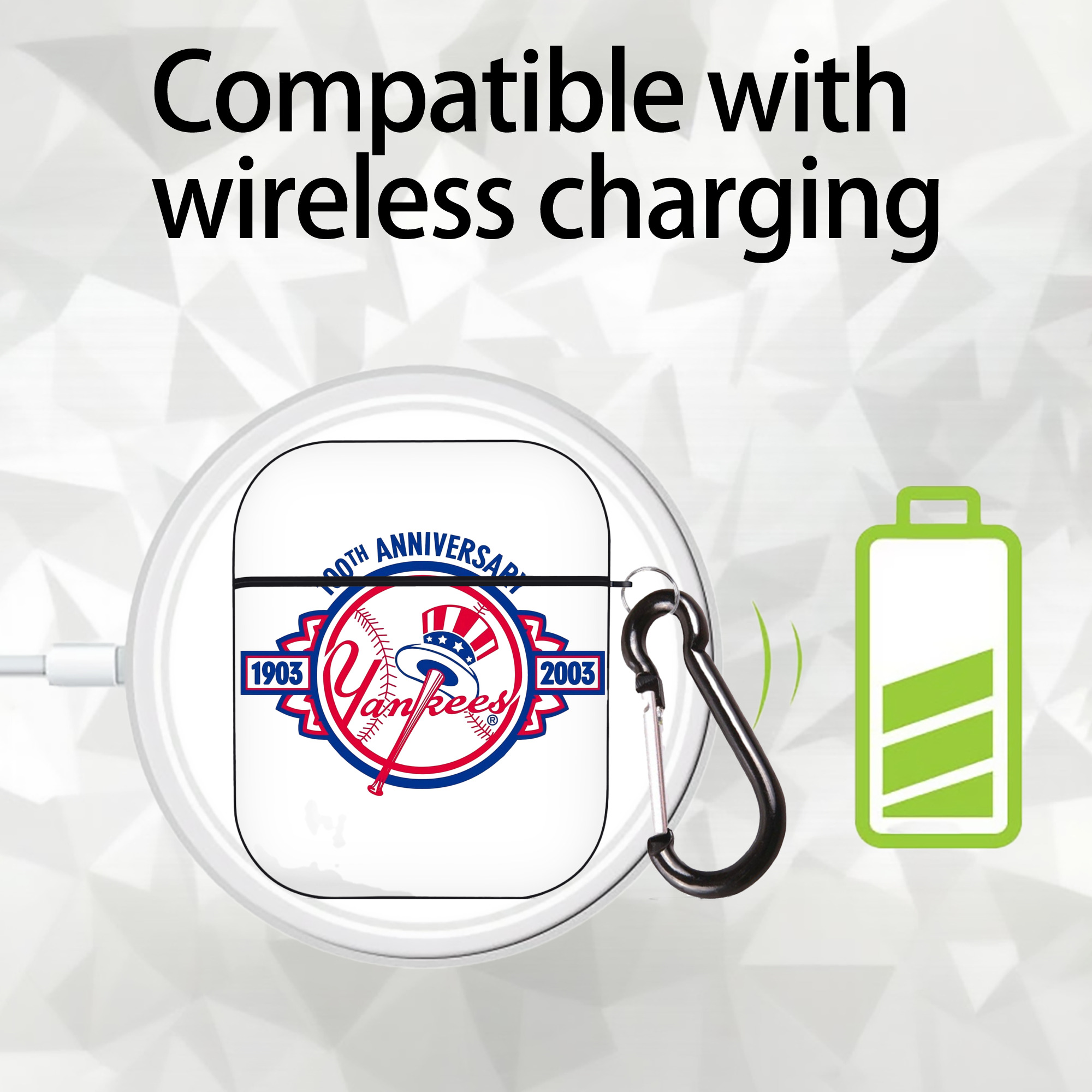 New York Yankees 100th Anniversary 1903-2003 AirPods 2 Case Hard Shell Black, Flexible PC Material, Precise Cutouts, Full Protection, Anti-Fingerprint, Washable, Includes Keychain – Durable & Slim Design