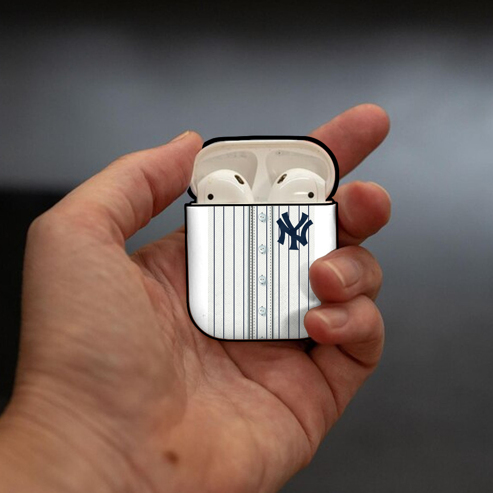 New York Yankees Pinstripe Jersey Background AirPods 2 Case Hard Shell Black, Flexible PC Material, Precise Cutouts, Full Protection, Anti-Fingerprint, Washable, Includes Keychain – Durable & Slim Design