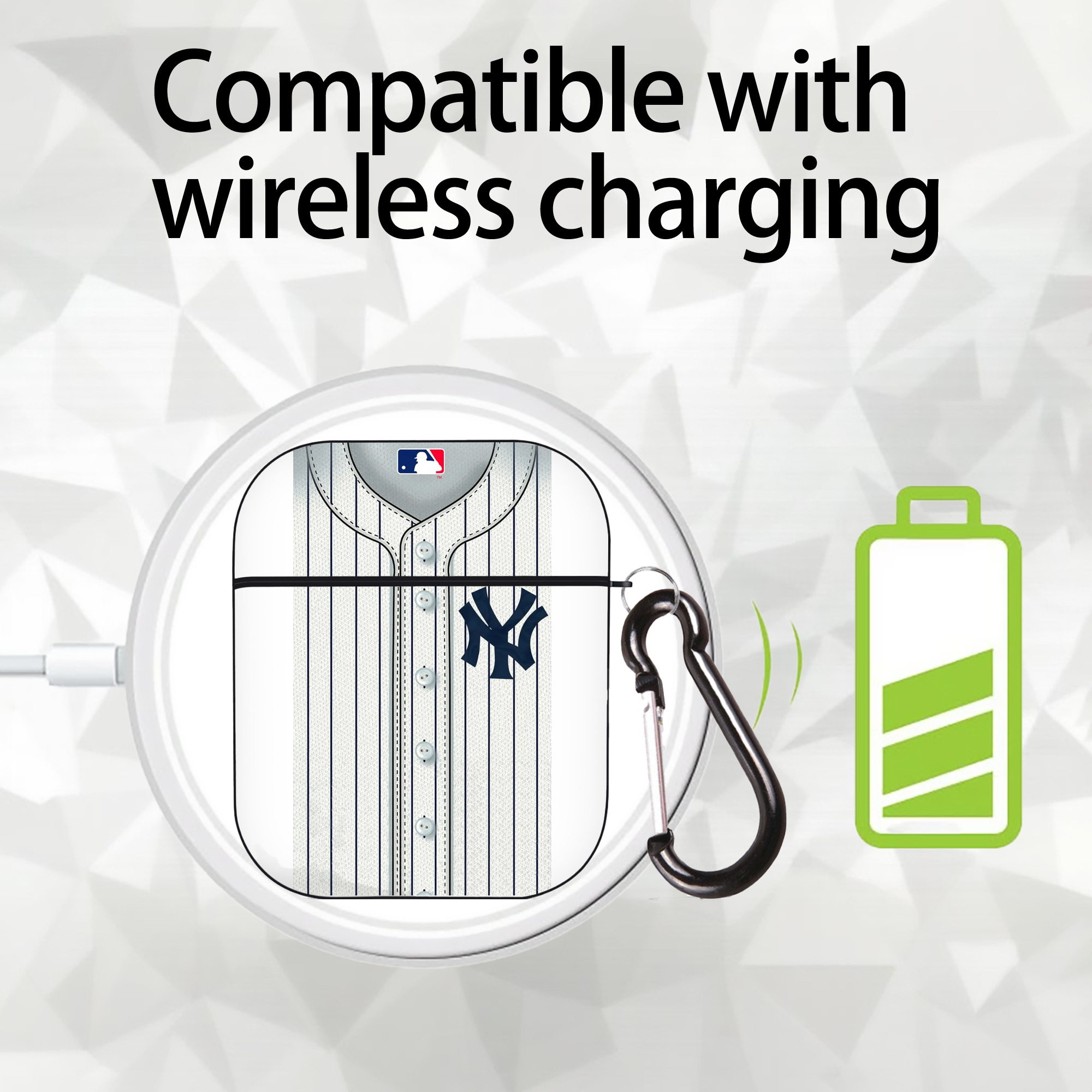 New York Yankees Pinstripe Jersey Background AirPods 2 Case Hard Shell Black, Flexible PC Material, Precise Cutouts, Full Protection, Anti-Fingerprint, Washable, Includes Keychain – Durable & Slim Design