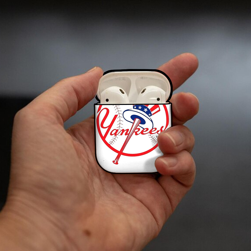 New York Yankees Logo AirPods 2 Case Hard Shell Black, Flexible PC Material, Precise Cutouts, Full Protection, Anti-Fingerprint, Washable, Includes Keychain – Durable & Slim Design