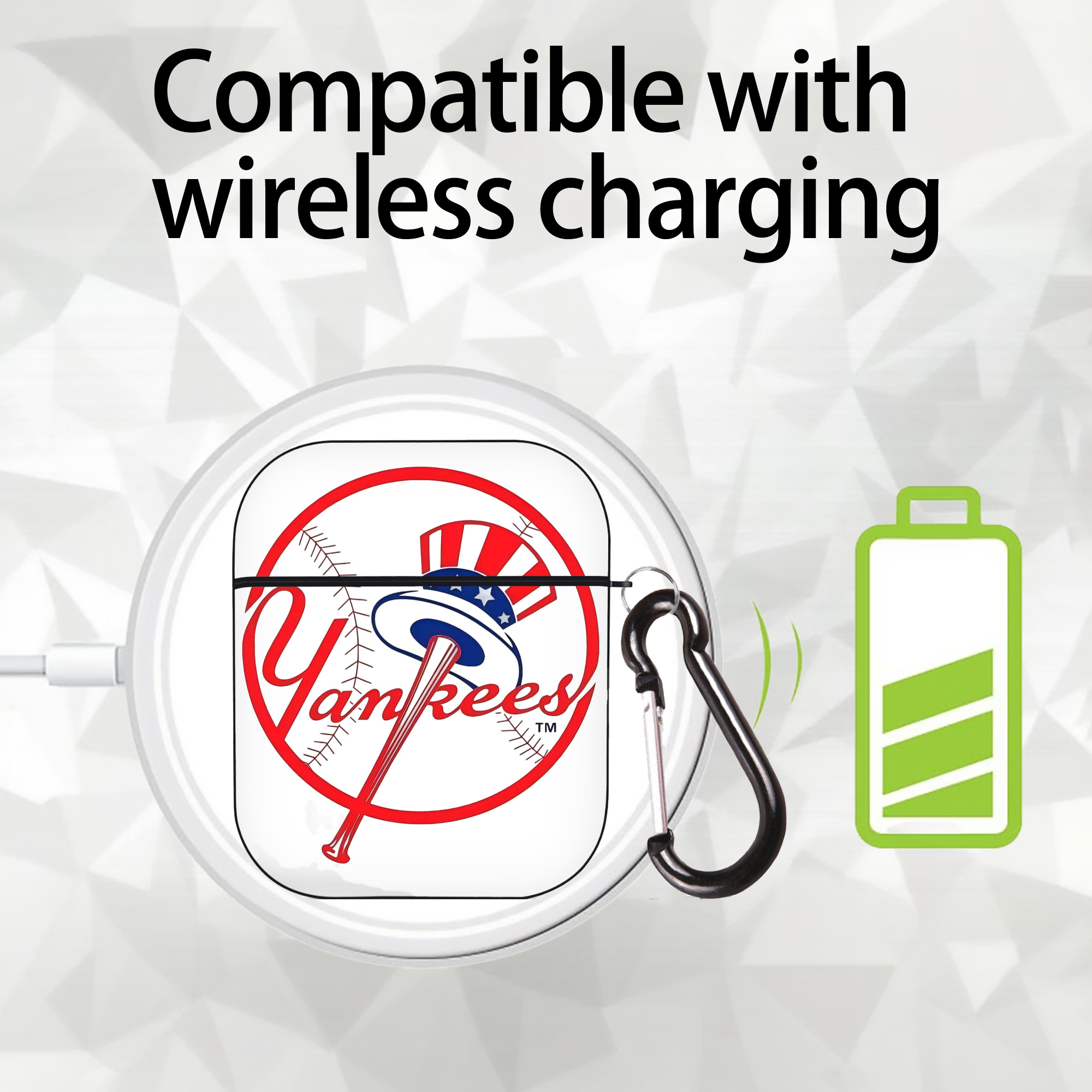 New York Yankees Logo AirPods 2 Case Hard Shell Black, Flexible PC Material, Precise Cutouts, Full Protection, Anti-Fingerprint, Washable, Includes Keychain – Durable & Slim Design