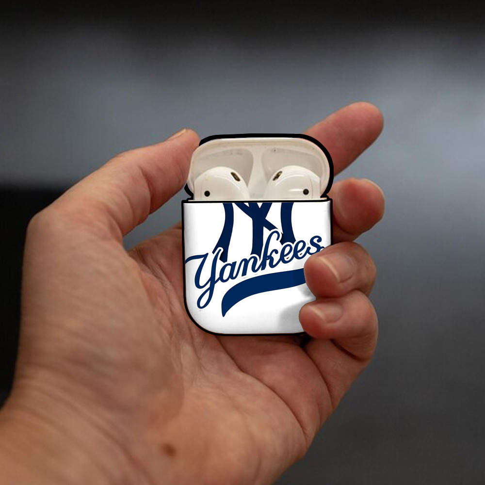 New York Yankees Blue Logo AirPods 2 Case Hard Shell Black, Flexible PC Material, Precise Cutouts, Full Protection, Anti-Fingerprint, Washable, Includes Keychain – Durable & Slim Design