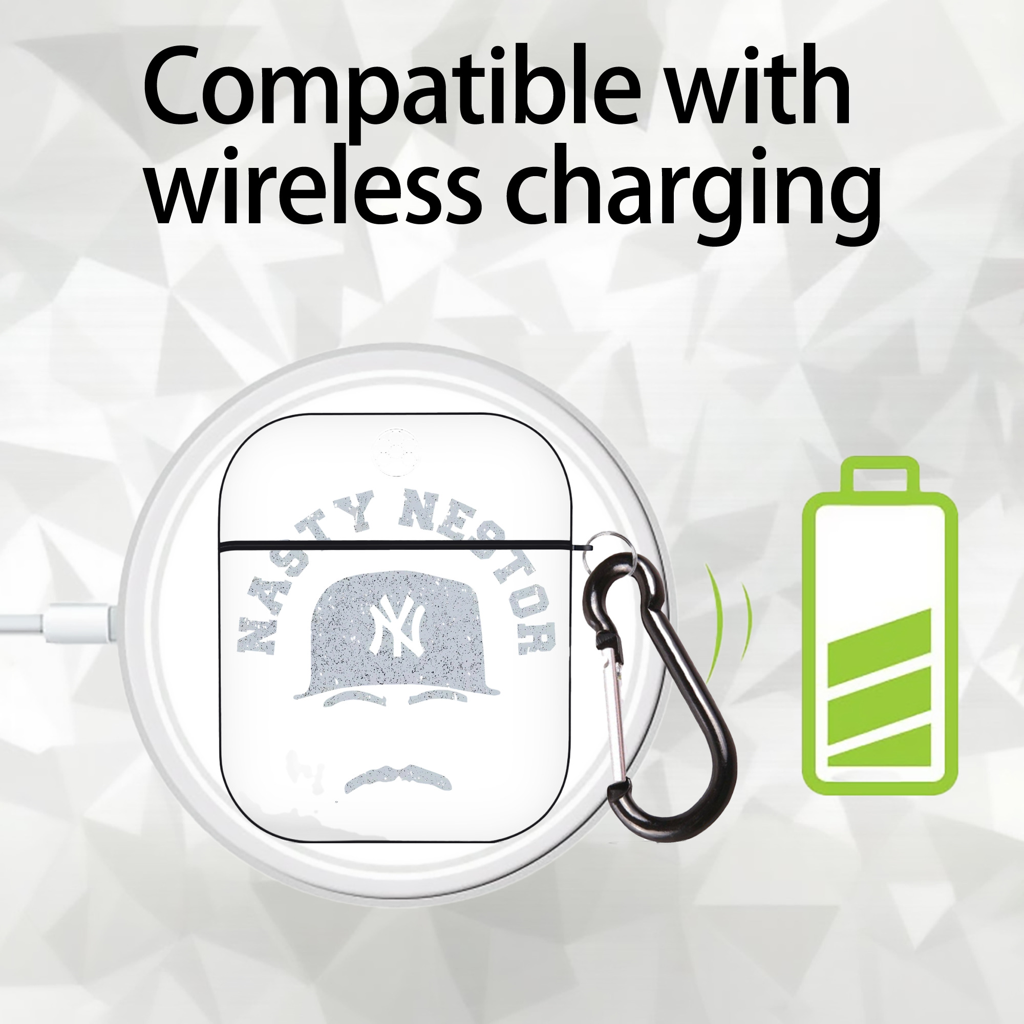 New York Yankees Nasty Nestor AirPods 2 Case Hard Shell Black, Flexible PC Material, Precise Cutouts, Full Protection, Anti-Fingerprint, Washable, Includes Keychain – Durable & Slim Design