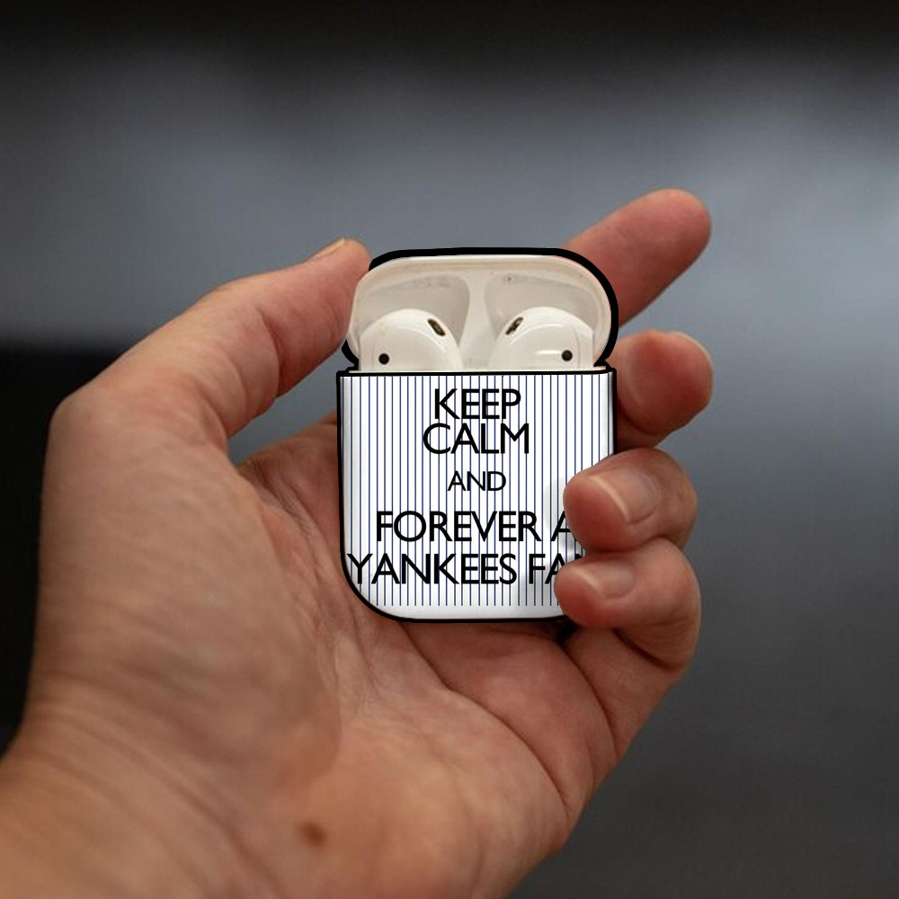 New York Yankees Keep Calm and Forever A Yankees Fan AirPods 2 Case Hard Shell Black, Flexible PC Material, Precise Cutouts, Full Protection, Anti-Fingerprint, Washable, Includes Keychain – Durable & Slim Design