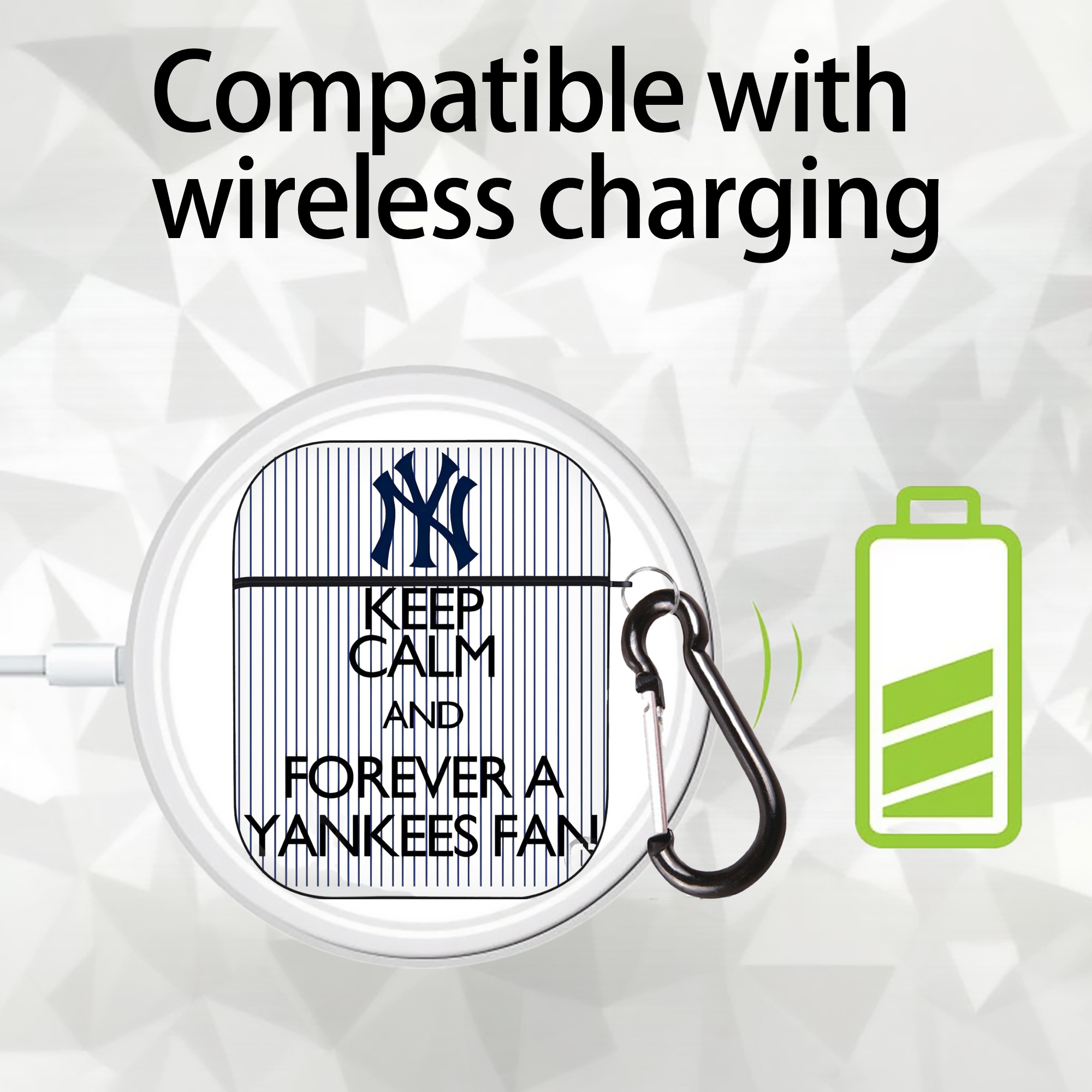 New York Yankees Keep Calm and Forever A Yankees Fan AirPods 2 Case Hard Shell Black, Flexible PC Material, Precise Cutouts, Full Protection, Anti-Fingerprint, Washable, Includes Keychain – Durable & Slim Design
