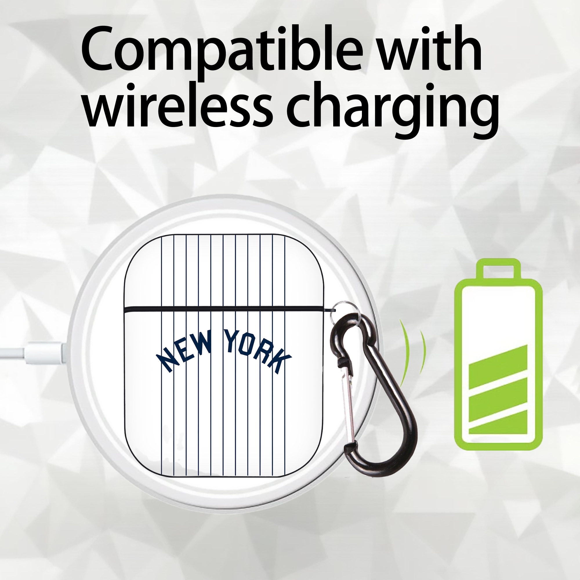 New York Yankees Pinstripe New York AirPods 2 Case Hard Shell Black, Flexible PC Material, Precise Cutouts, Full Protection, Anti-Fingerprint, Washable, Includes Keychain – Durable & Slim Design