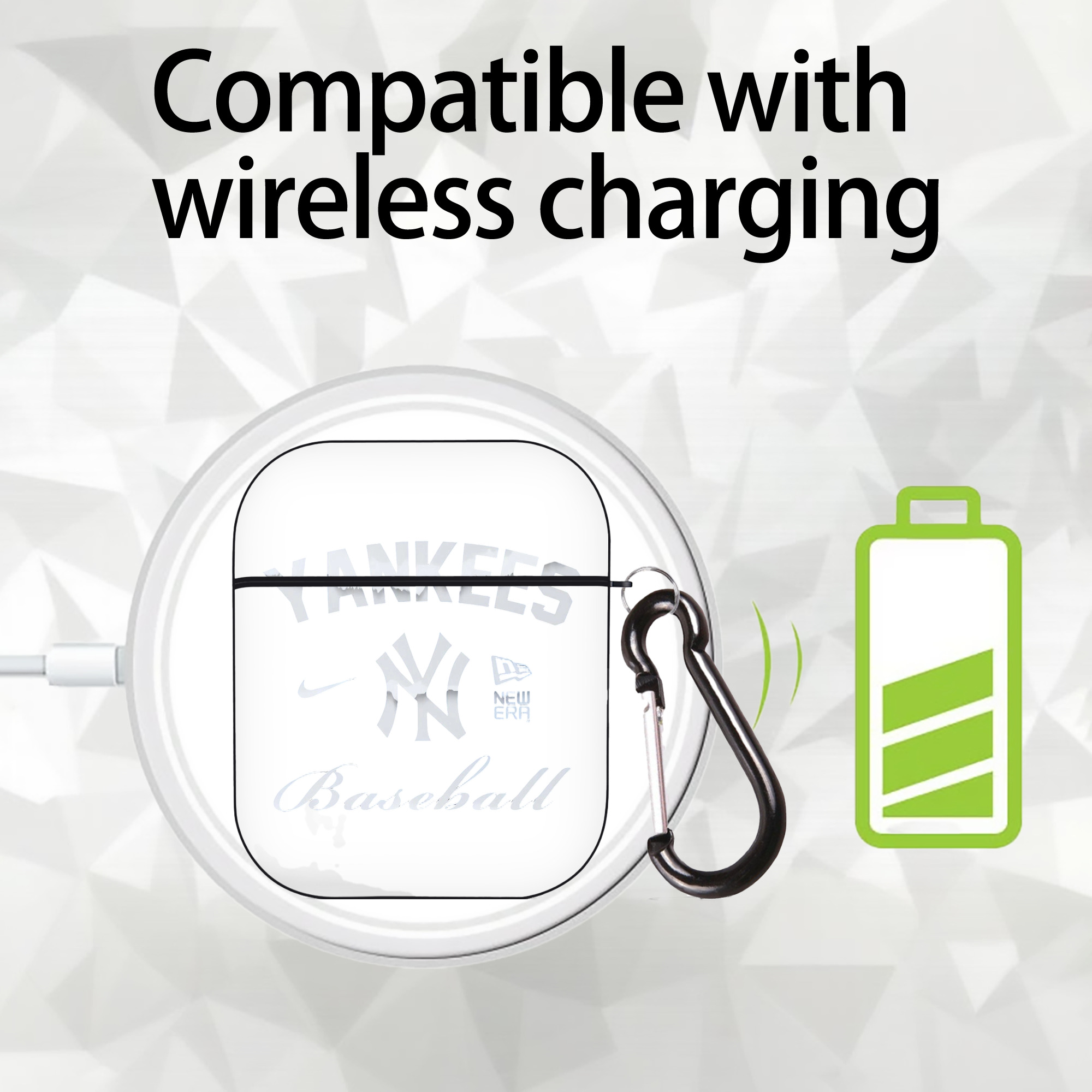 New York Yankees BaseBall AirPods 2 Case Hard Shell Black, Flexible PC Material, Precise Cutouts, Full Protection, Anti-Fingerprint, Washable, Includes Keychain – Durable & Slim Design