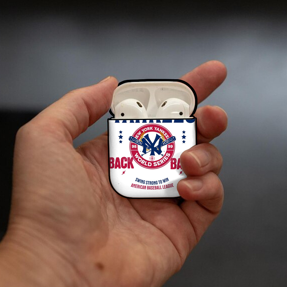 New York Yankees WS Back 2 Back 98-99 AirPods 2 Case Hard Shell Black, Flexible PC Material, Precise Cutouts, Full Protection, Anti-Fingerprint, Washable, Includes Keychain – Durable & Slim Design