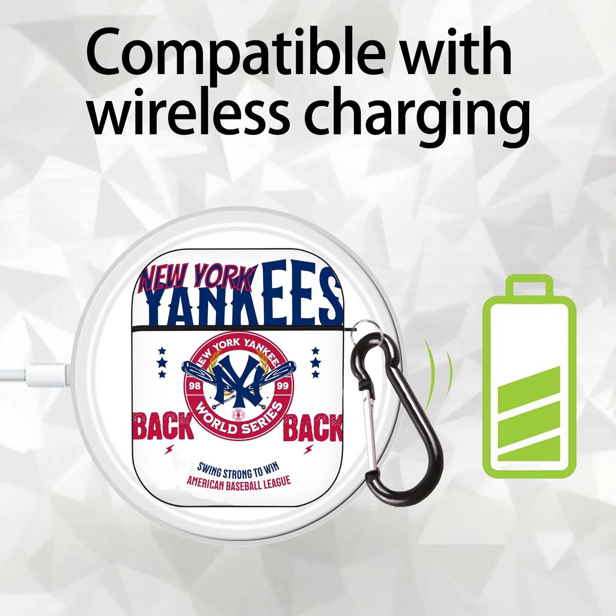 New York Yankees WS Back 2 Back 98-99 AirPods 2 Case Hard Shell Black, Flexible PC Material, Precise Cutouts, Full Protection, Anti-Fingerprint, Washable, Includes Keychain – Durable & Slim Design