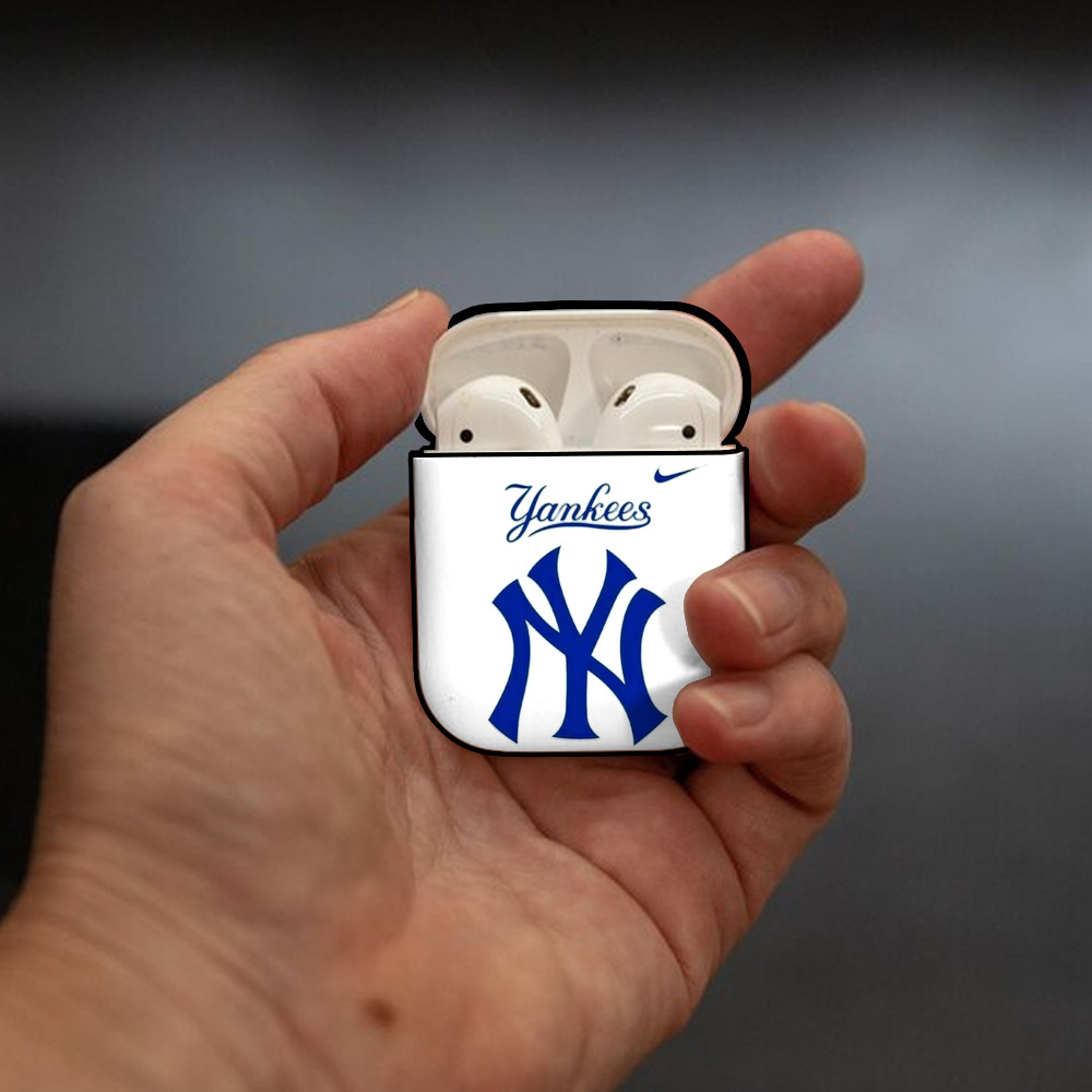New York Yankees Blue Logo AirPods 2 Case Hard Shell Black, Flexible PC Material, Precise Cutouts, Full Protection, Anti-Fingerprint, Washable, Includes Keychain – Durable & Slim Design