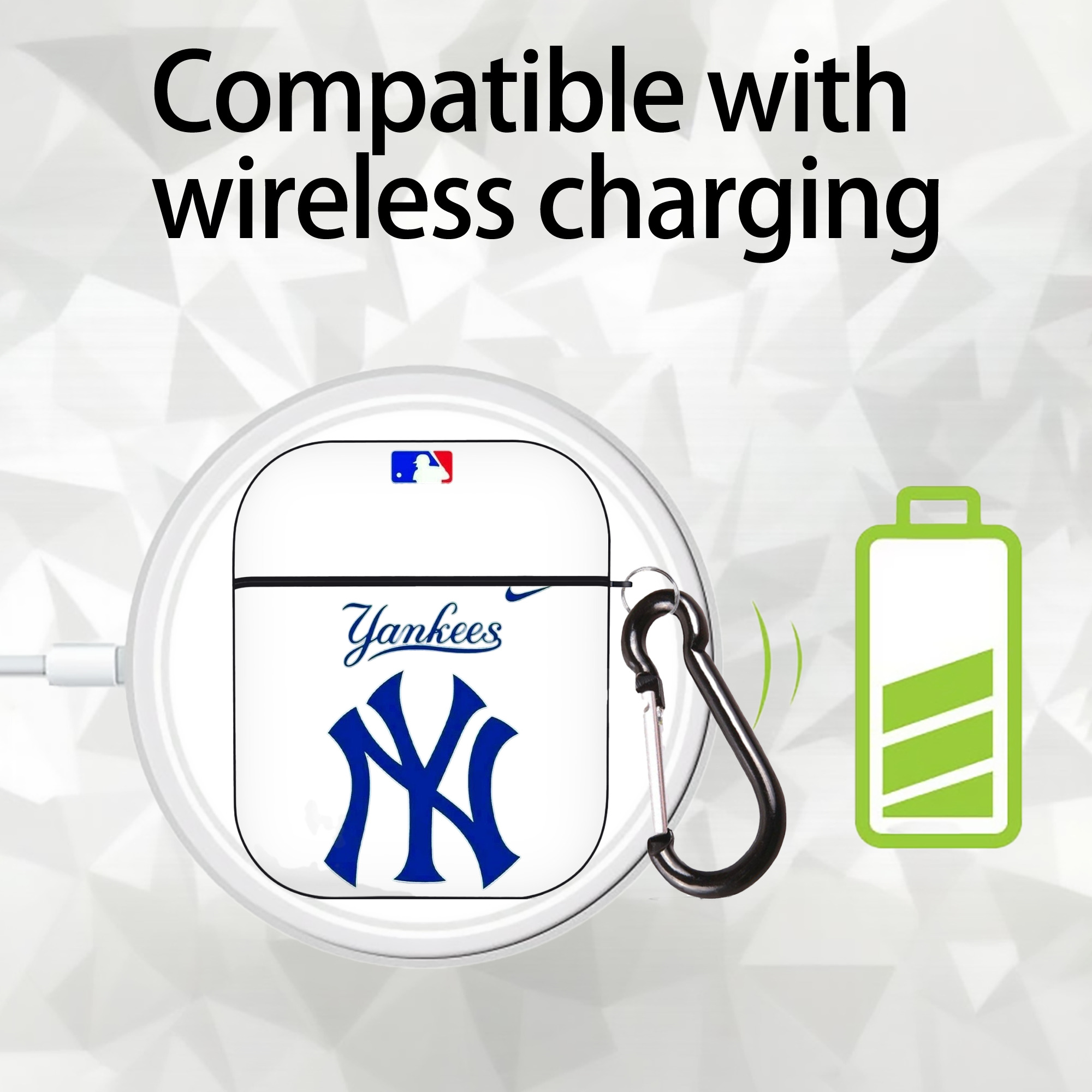 New York Yankees Blue Logo AirPods 2 Case Hard Shell Black, Flexible PC Material, Precise Cutouts, Full Protection, Anti-Fingerprint, Washable, Includes Keychain – Durable & Slim Design