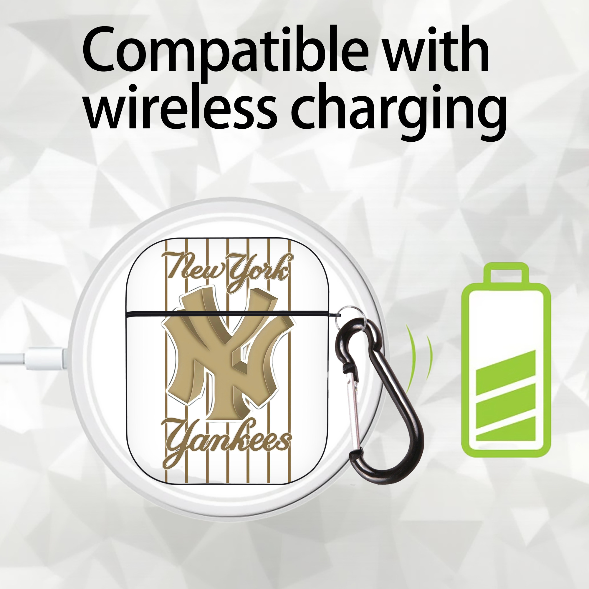 New York Yankees Pinstripe Golden Logo AirPods 2 Case Hard Shell Black, Flexible PC Material, Precise Cutouts, Full Protection, Anti-Fingerprint, Washable, Includes Keychain – Durable & Slim Design