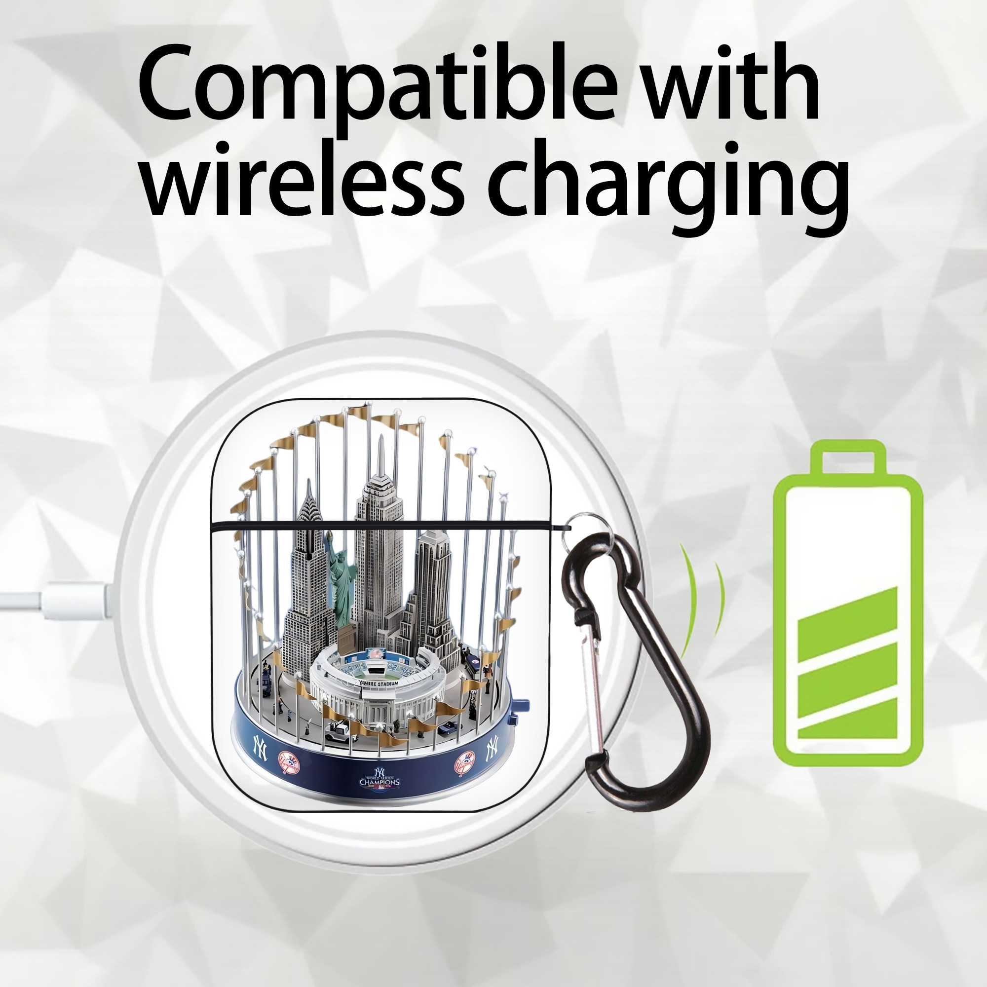 New York Yankees WS Champions Cup AirPods 2 Case Hard Shell Black, Flexible PC Material, Precise Cutouts, Full Protection, Anti-Fingerprint, Washable, Includes Keychain – Durable & Slim Design