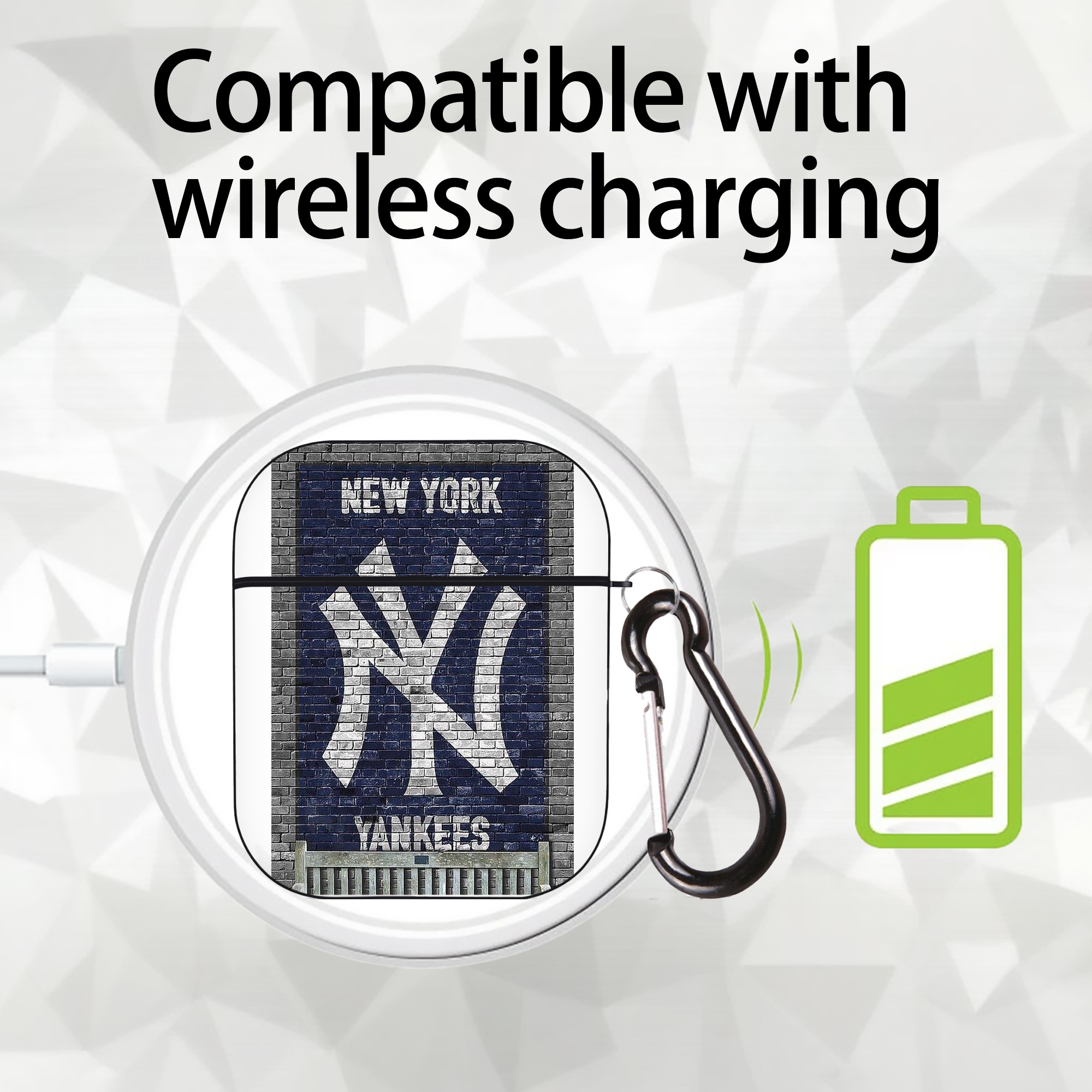 New York Yankees Wall Background AirPods 2 Case Hard Shell Black, Flexible PC Material, Precise Cutouts, Full Protection, Anti-Fingerprint, Washable, Includes Keychain – Durable & Slim Design