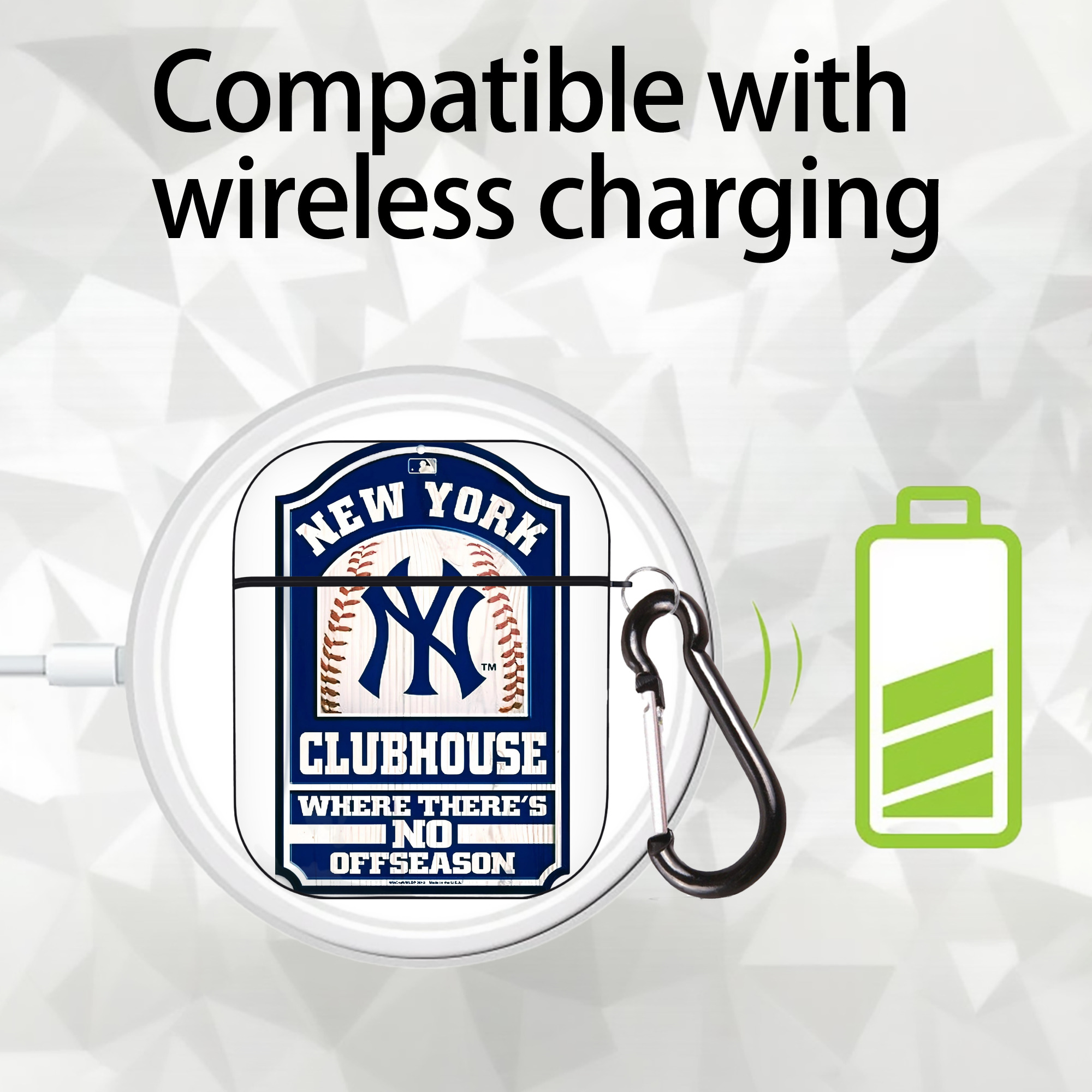 New York Yankees Club House AirPods 2 Case Hard Shell Black, Flexible PC Material, Precise Cutouts, Full Protection, Anti-Fingerprint, Washable, Includes Keychain – Durable & Slim Design