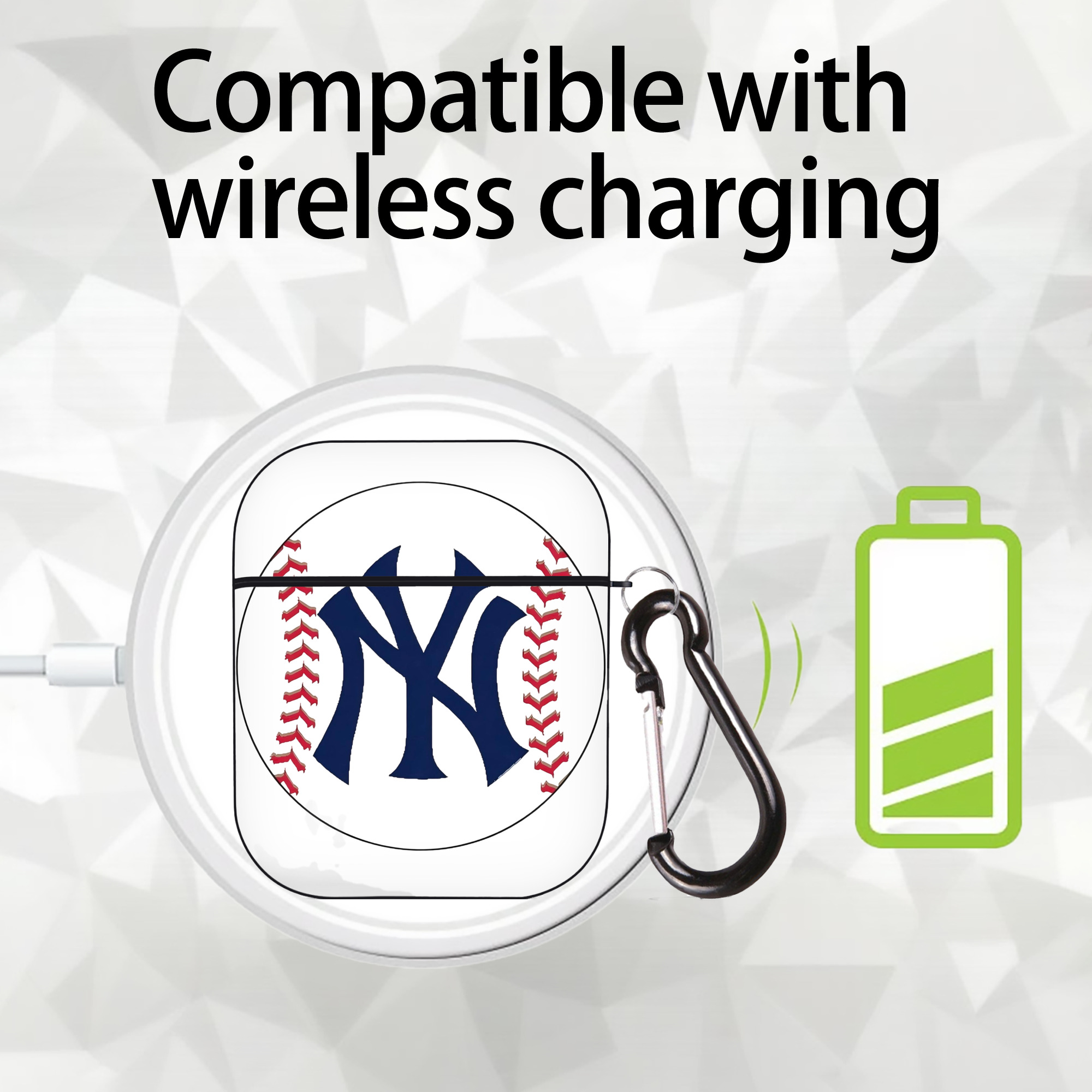 New York Yankees Baseball AirPods 2 Case Hard Shell Black, Flexible PC Material, Precise Cutouts, Full Protection, Anti-Fingerprint, Washable, Includes Keychain – Durable & Slim Design