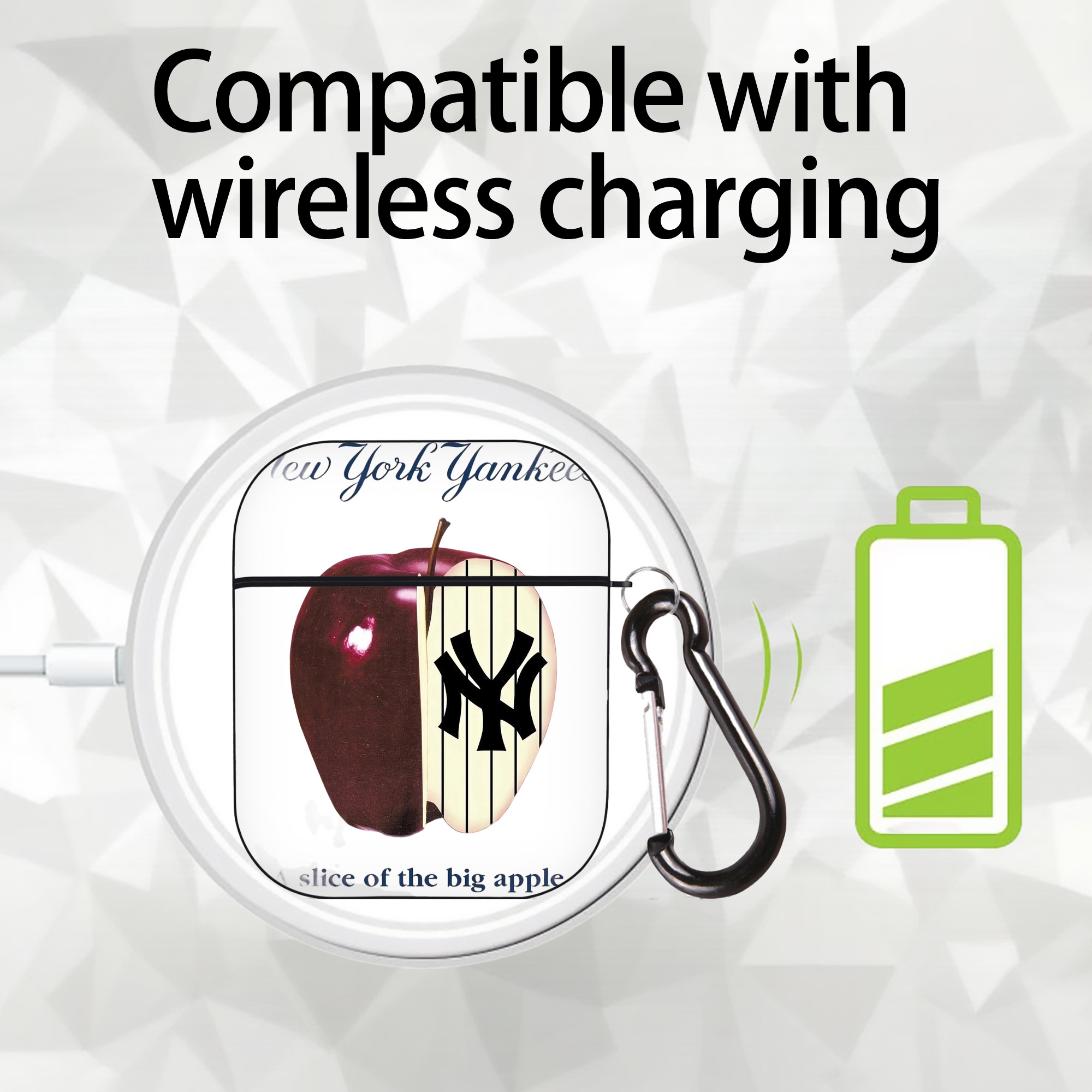 New York Yankees A Slice of The Big Apple AirPods 2 Case Hard Shell Black, Flexible PC Material, Precise Cutouts, Full Protection, Anti-Fingerprint, Washable, Includes Keychain – Durable & Slim Design