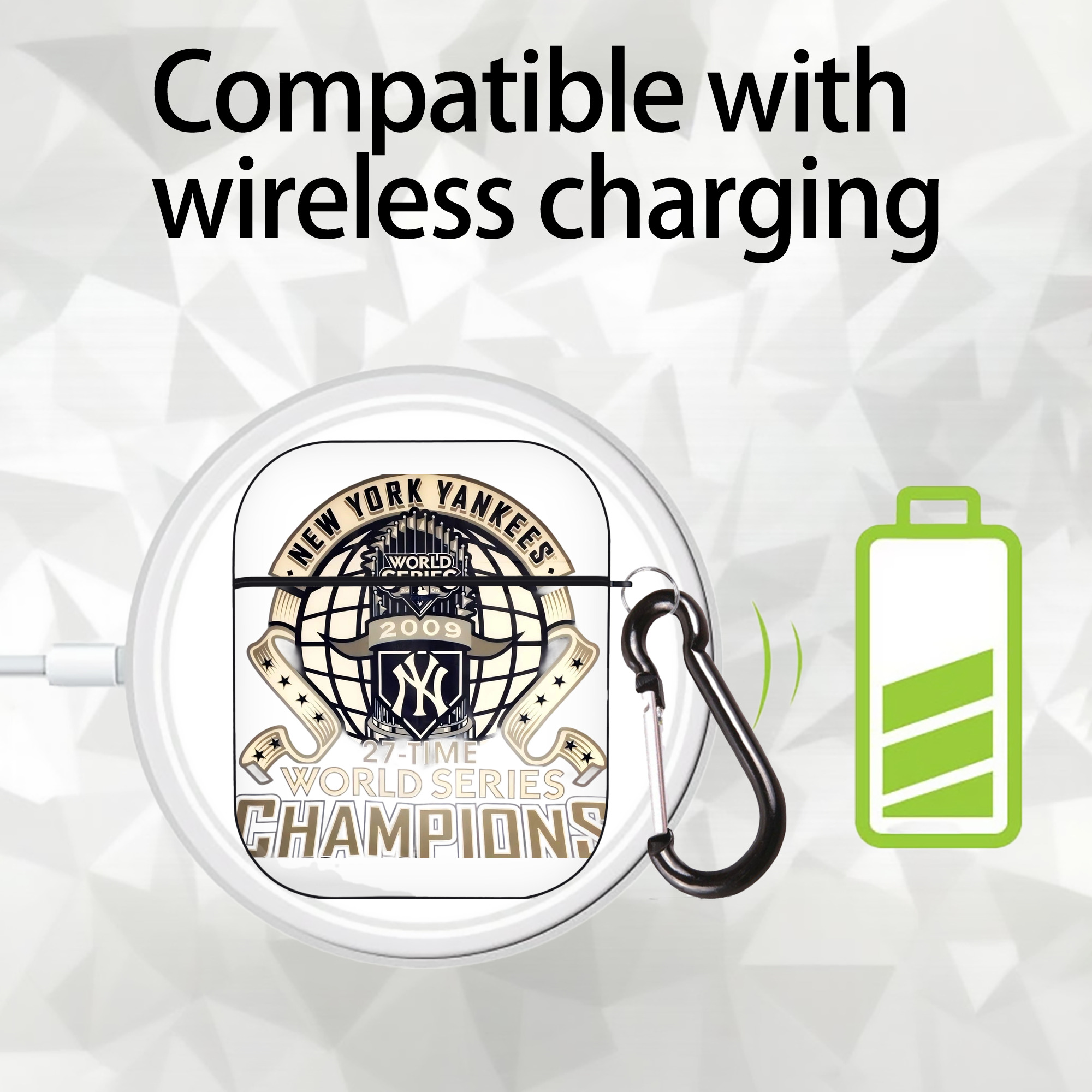 New York Yankees 2009 27th WS Champions Golden AirPods 2 Case Hard Shell Black, Flexible PC Material, Precise Cutouts, Full Protection, Anti-Fingerprint, Washable, Includes Keychain – Durable & Slim Design