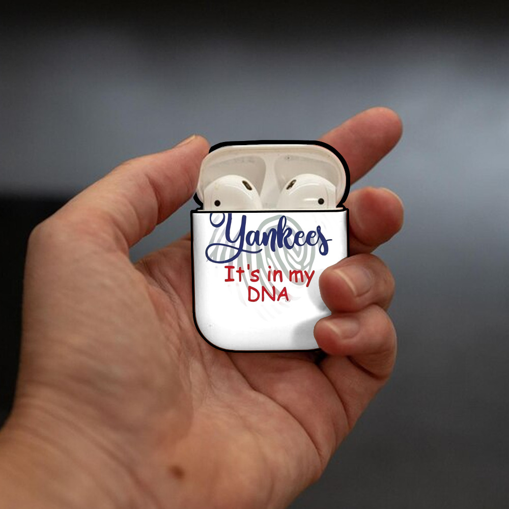 New York Yankees It's In My DNA AirPods 2 Case Hard Shell Black, Flexible PC Material, Precise Cutouts, Full Protection, Anti-Fingerprint, Washable, Includes Keychain – Durable & Slim Design