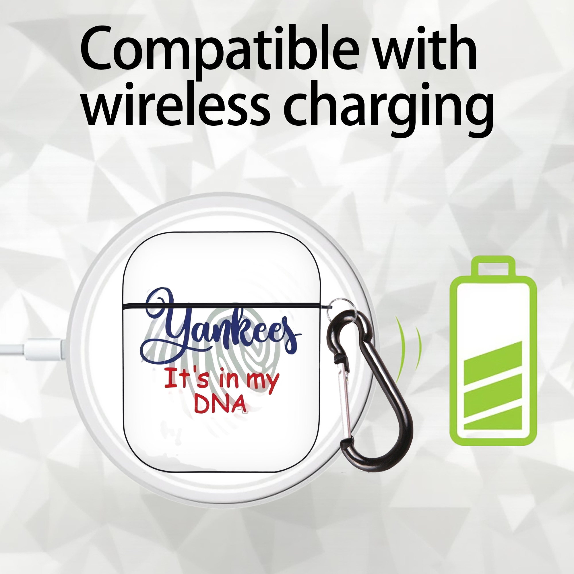 New York Yankees It's In My DNA AirPods 2 Case Hard Shell Black, Flexible PC Material, Precise Cutouts, Full Protection, Anti-Fingerprint, Washable, Includes Keychain – Durable & Slim Design