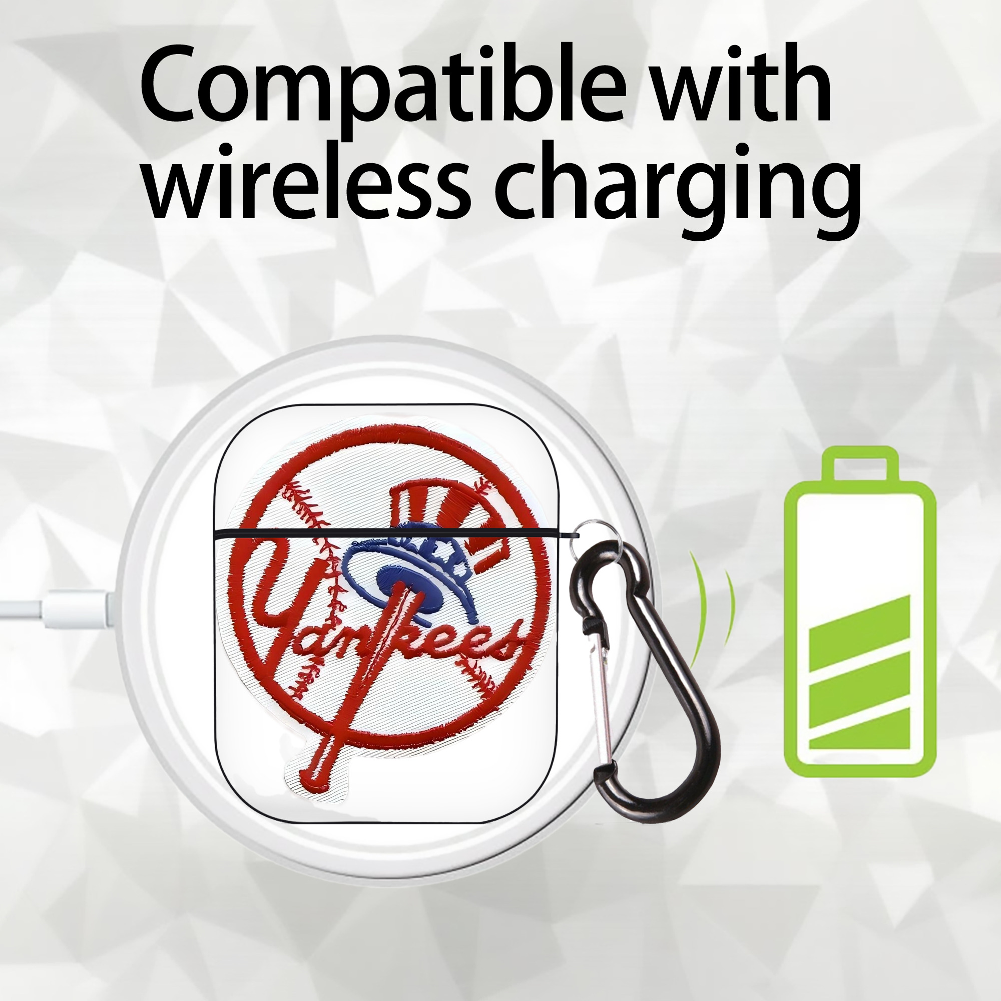 New York Yankees LOGO AirPods 2 Case Hard Shell Black, Flexible PC Material, Precise Cutouts, Full Protection, Anti-Fingerprint, Washable, Includes Keychain – Durable & Slim Design