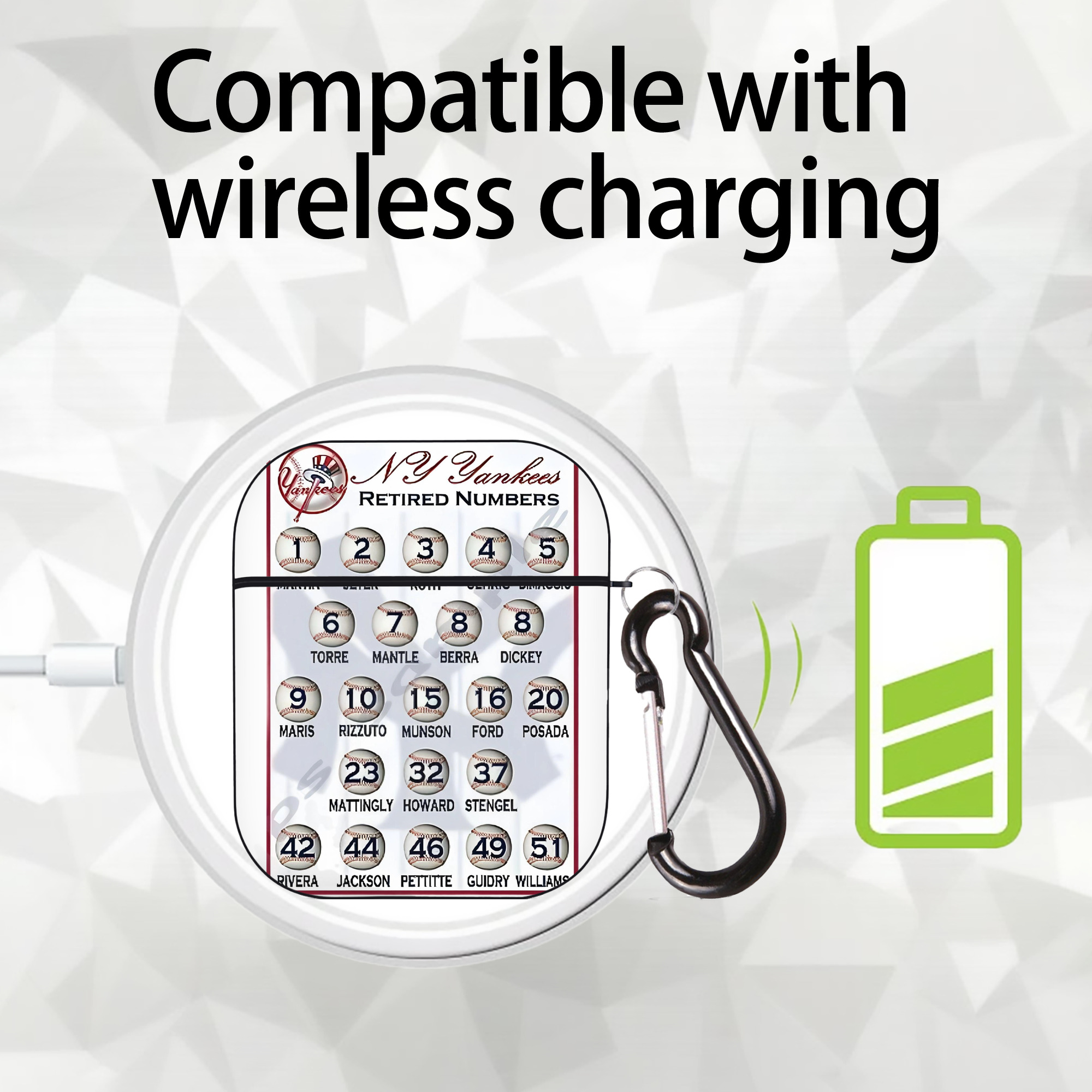 New York Yankees Retired Numbers AirPods 2 Case Hard Shell Black, Flexible PC Material, Precise Cutouts, Full Protection, Anti-Fingerprint, Washable, Includes Keychain – Durable & Slim Design