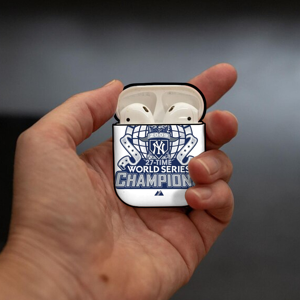 New York Yankees 2009 27th WS Champions Blue AirPods 2 Case Hard Shell Black, Flexible PC Material, Precise Cutouts, Full Protection, Anti-Fingerprint, Washable, Includes Keychain – Durable & Slim Design