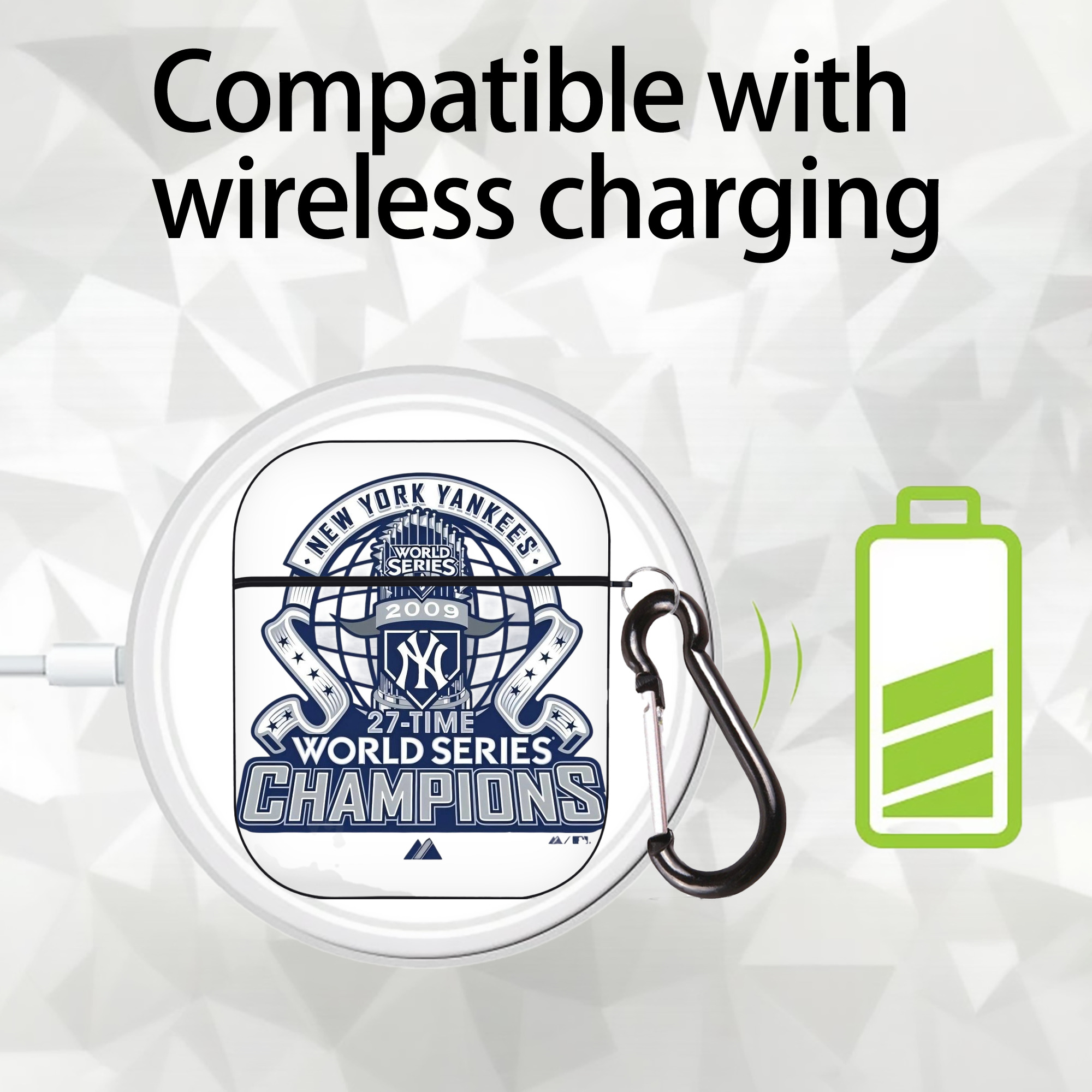 New York Yankees 2009 27th WS Champions Blue AirPods 2 Case Hard Shell Black, Flexible PC Material, Precise Cutouts, Full Protection, Anti-Fingerprint, Washable, Includes Keychain – Durable & Slim Design