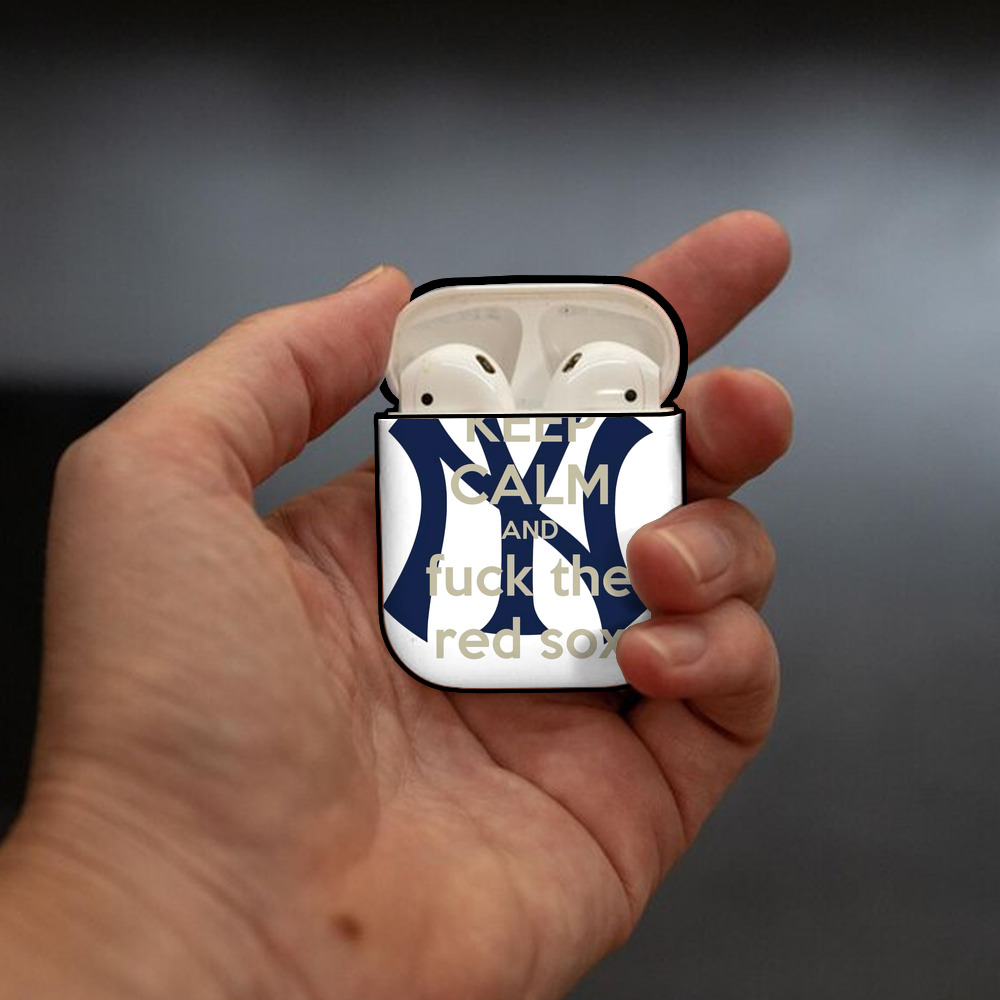 New York Yankees Keep Calm and Fuck The Red Sox AirPods 2 Case Hard Shell Black, Flexible PC Material, Precise Cutouts, Full Protection, Anti-Fingerprint, Washable, Includes Keychain – Durable & Slim Design