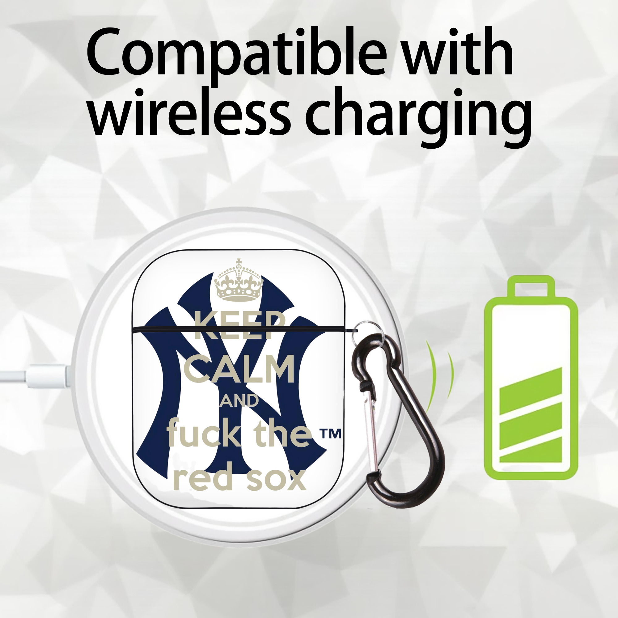 New York Yankees Keep Calm and Fuck The Red Sox AirPods 2 Case Hard Shell Black, Flexible PC Material, Precise Cutouts, Full Protection, Anti-Fingerprint, Washable, Includes Keychain – Durable & Slim Design