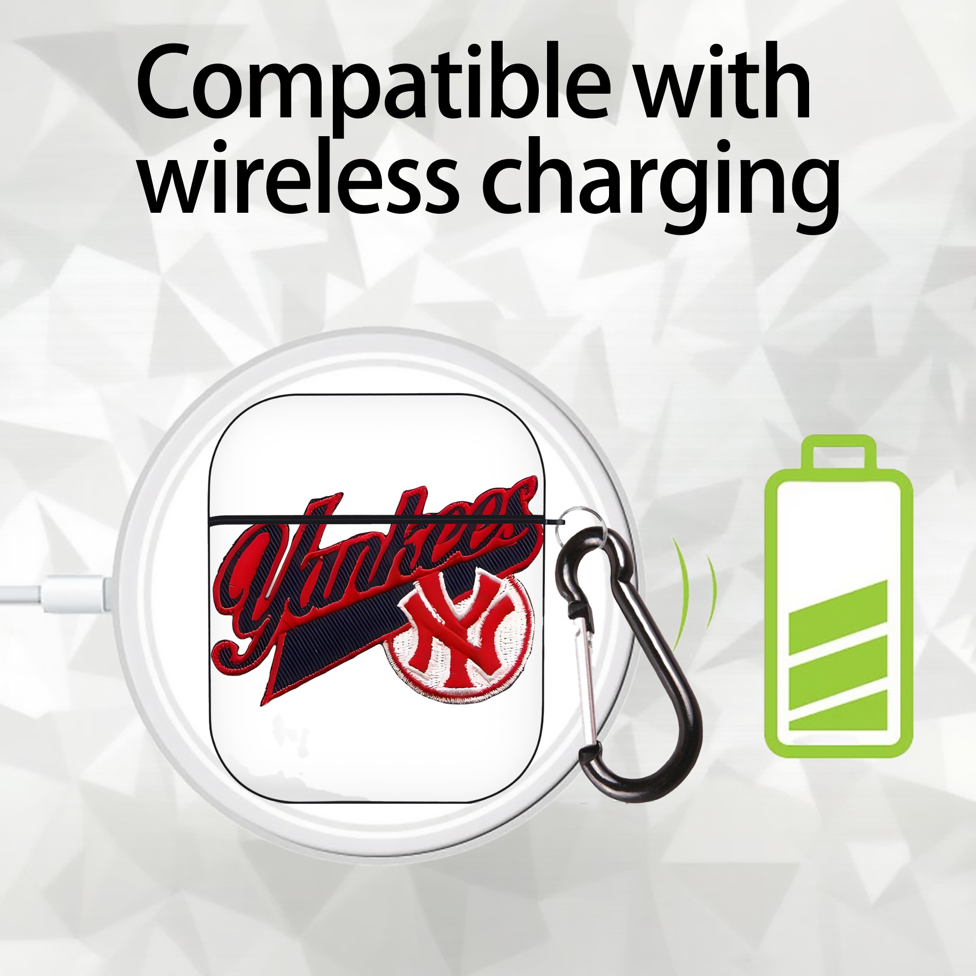 New York Yankees 77 AirPods 2 Case Hard Shell Black, Flexible PC Material, Precise Cutouts, Full Protection, Anti-Fingerprint, Washable, Includes Keychain – Durable & Slim Design