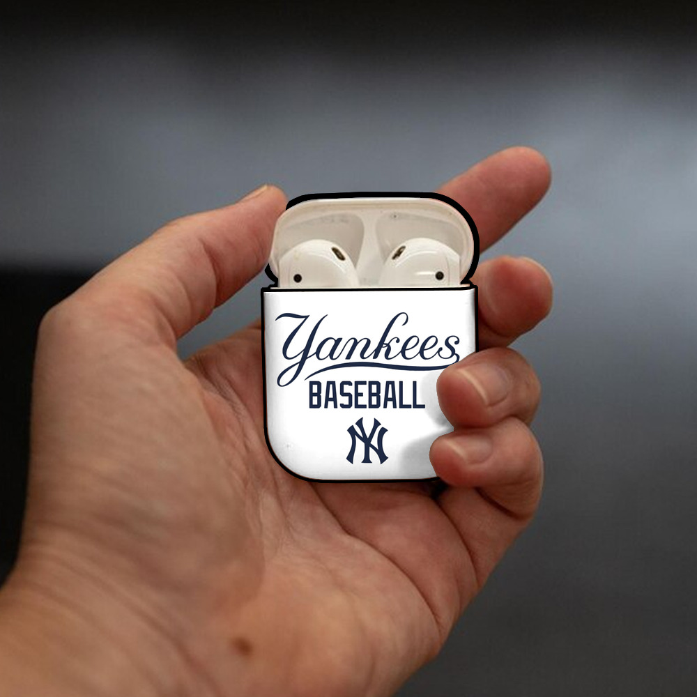 New York Yankees Baseball AirPods 2 Case Hard Shell Black, Flexible PC Material, Precise Cutouts, Full Protection, Anti-Fingerprint, Washable, Includes Keychain – Durable & Slim Design