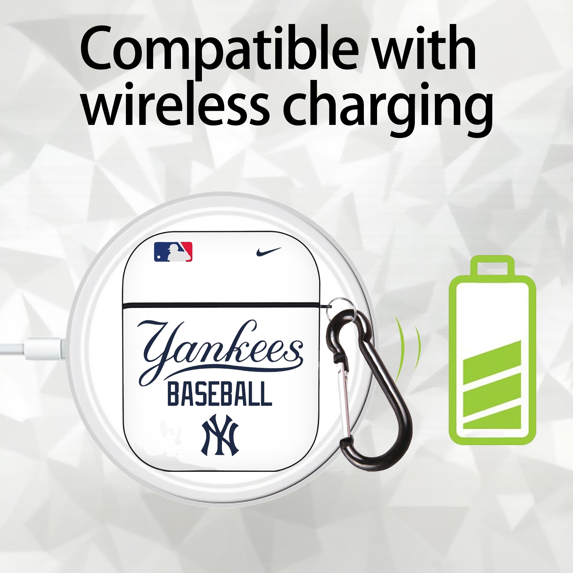 New York Yankees Baseball AirPods 2 Case Hard Shell Black, Flexible PC Material, Precise Cutouts, Full Protection, Anti-Fingerprint, Washable, Includes Keychain – Durable & Slim Design