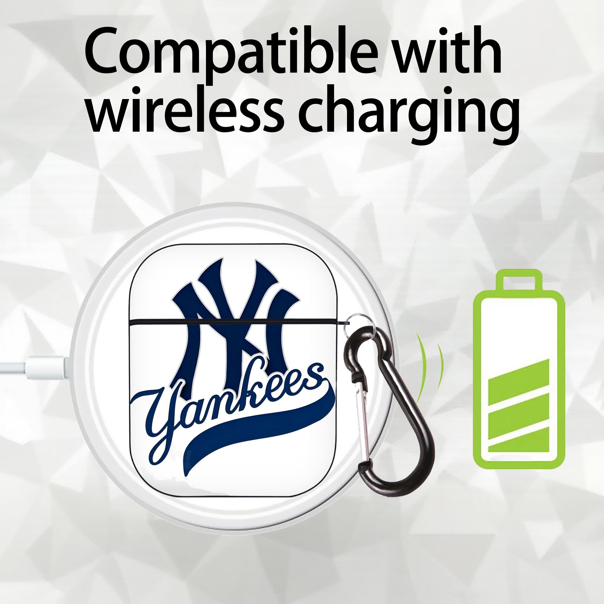 New York Yankees Logo AirPods 2 Case Hard Shell Black, Flexible PC Material, Precise Cutouts, Full Protection, Anti-Fingerprint, Washable, Includes Keychain – Durable & Slim Design