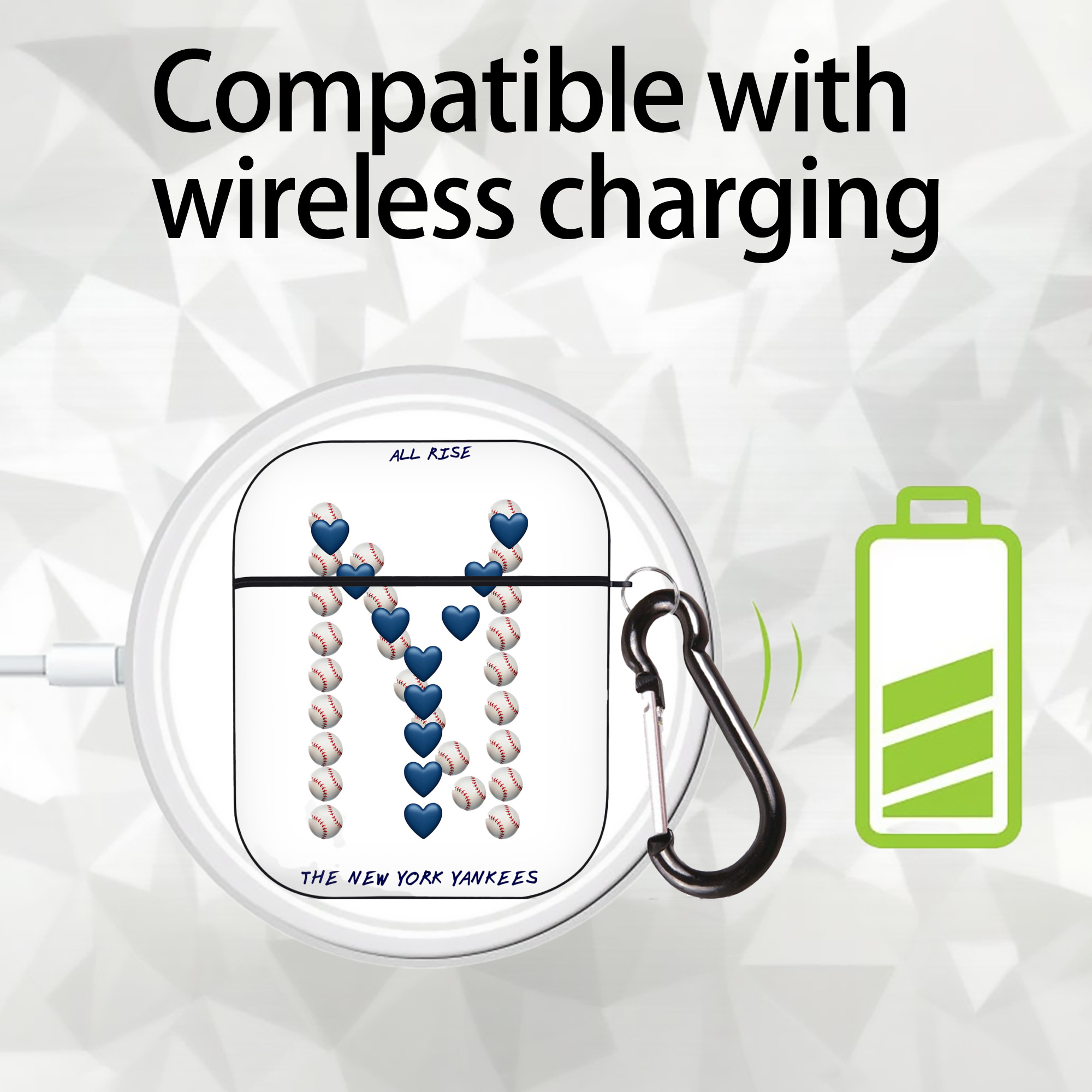 New York Yankees All Rise Love Baseball AirPods 2 Case Hard Shell Black, Flexible PC Material, Precise Cutouts, Full Protection, Anti-Fingerprint, Washable, Includes Keychain – Durable & Slim Design