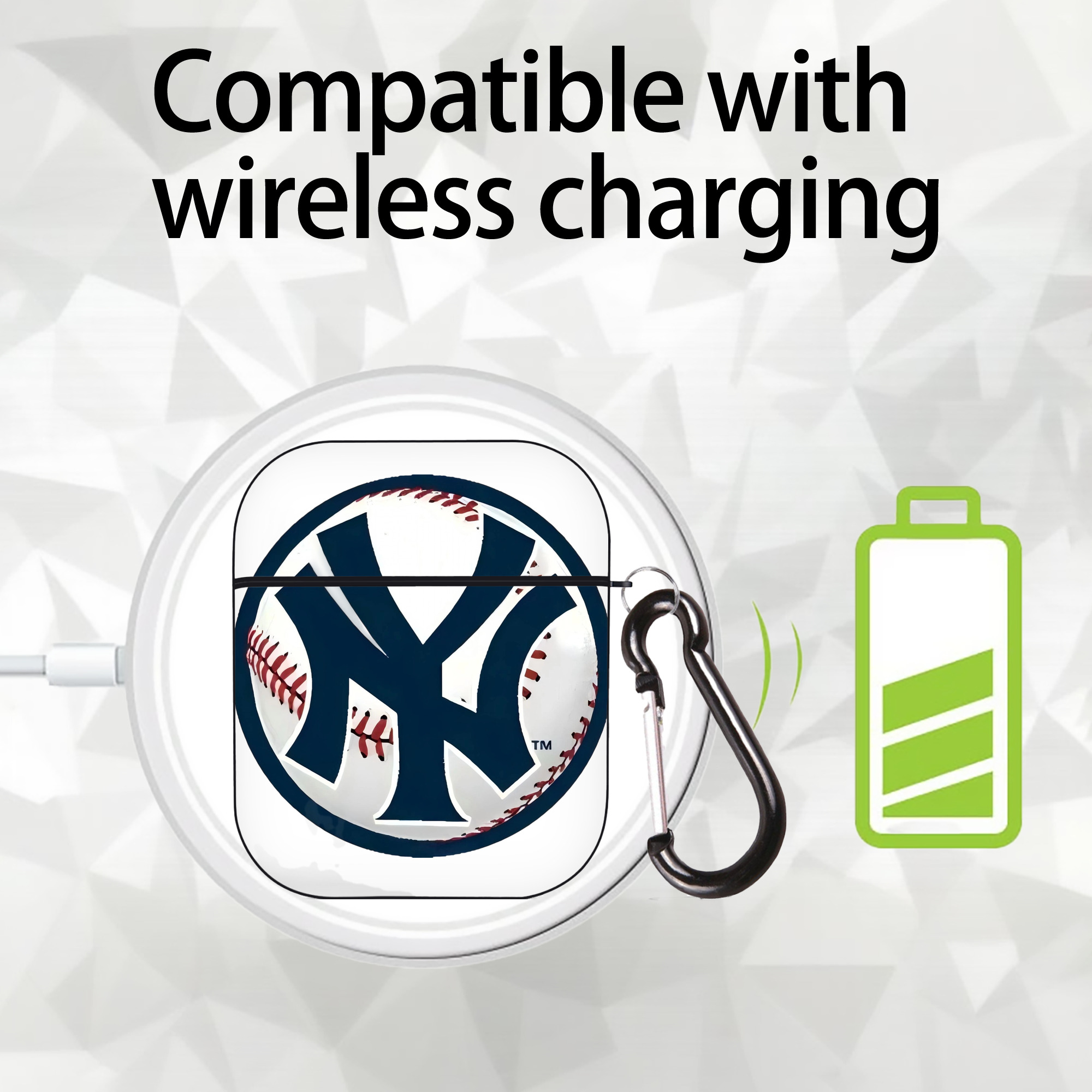 New York Yankees Baseball AirPods 2 Case Hard Shell Black, Flexible PC Material, Precise Cutouts, Full Protection, Anti-Fingerprint, Washable, Includes Keychain – Durable & Slim Design