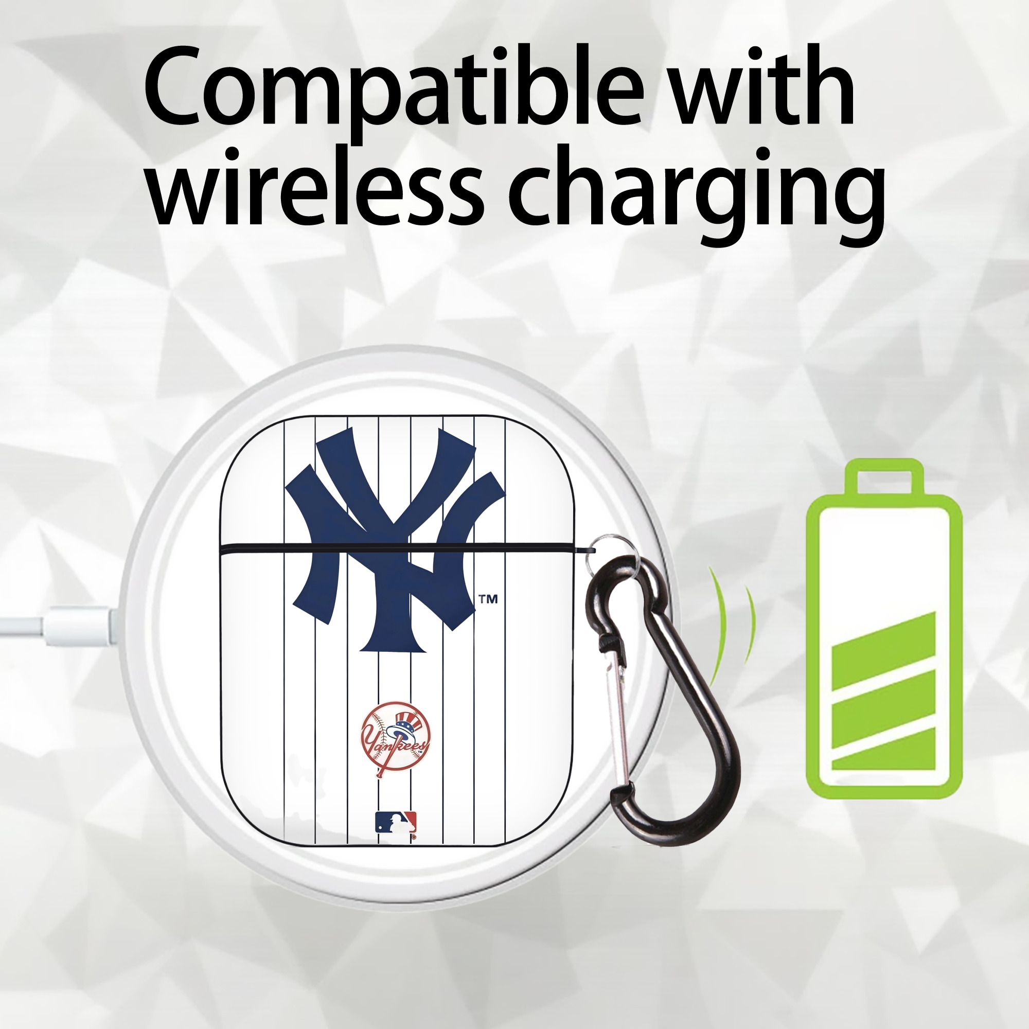 New York Yankees Pinstripe Logo AirPods 2 Case Hard Shell Black, Flexible PC Material, Precise Cutouts, Full Protection, Anti-Fingerprint, Washable, Includes Keychain – Durable & Slim Design