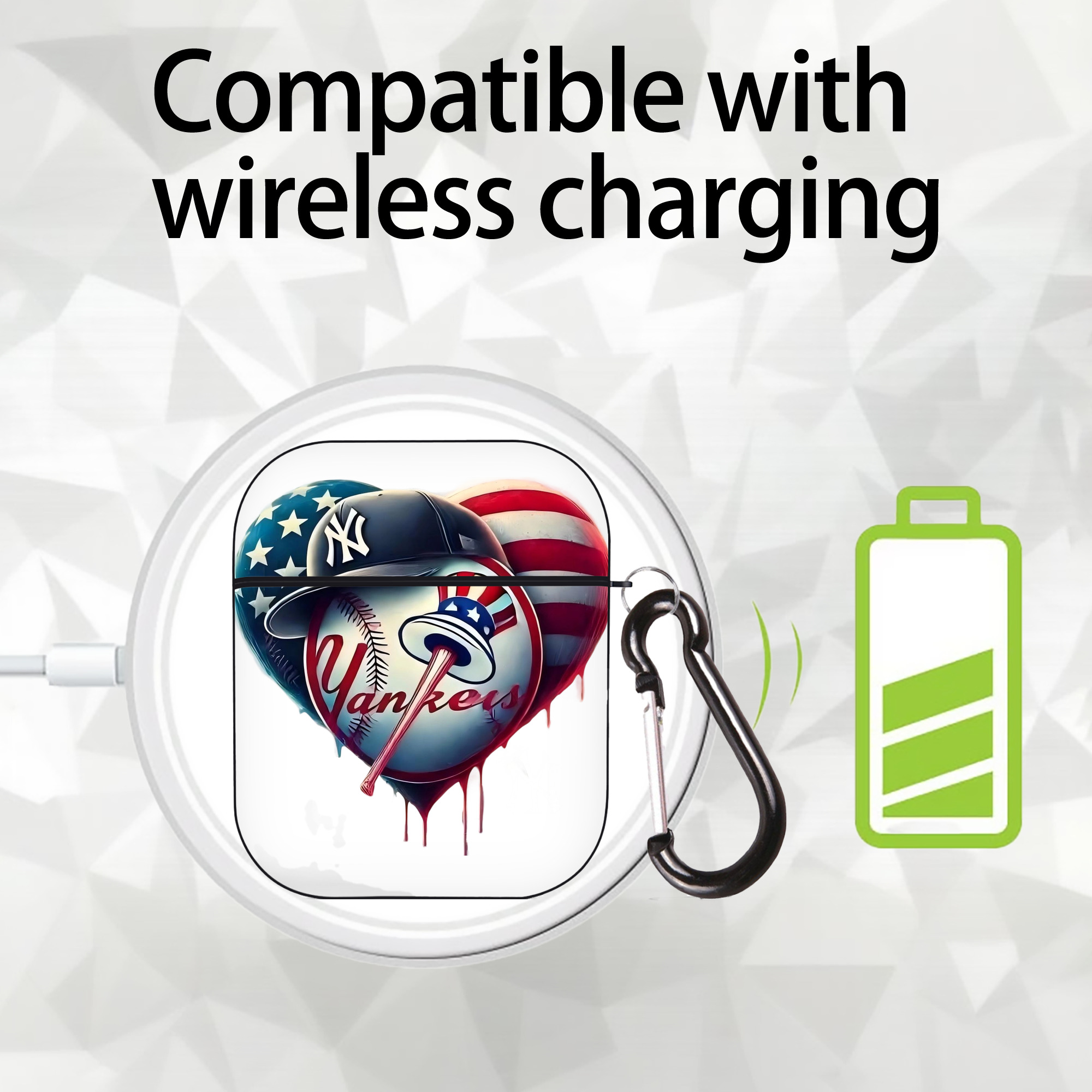 New York Yankees Heart AirPods 2 Case Hard Shell Black, Flexible PC Material, Precise Cutouts, Full Protection, Anti-Fingerprint, Washable, Includes Keychain – Durable & Slim Design