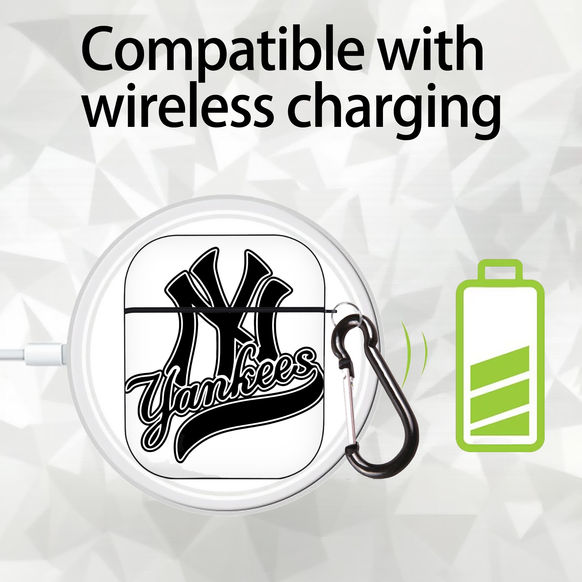 New York Yankees Black Logo AirPods 2 Case Hard Shell Black, Flexible PC Material, Precise Cutouts, Full Protection, Anti-Fingerprint, Washable, Includes Keychain – Durable & Slim Design