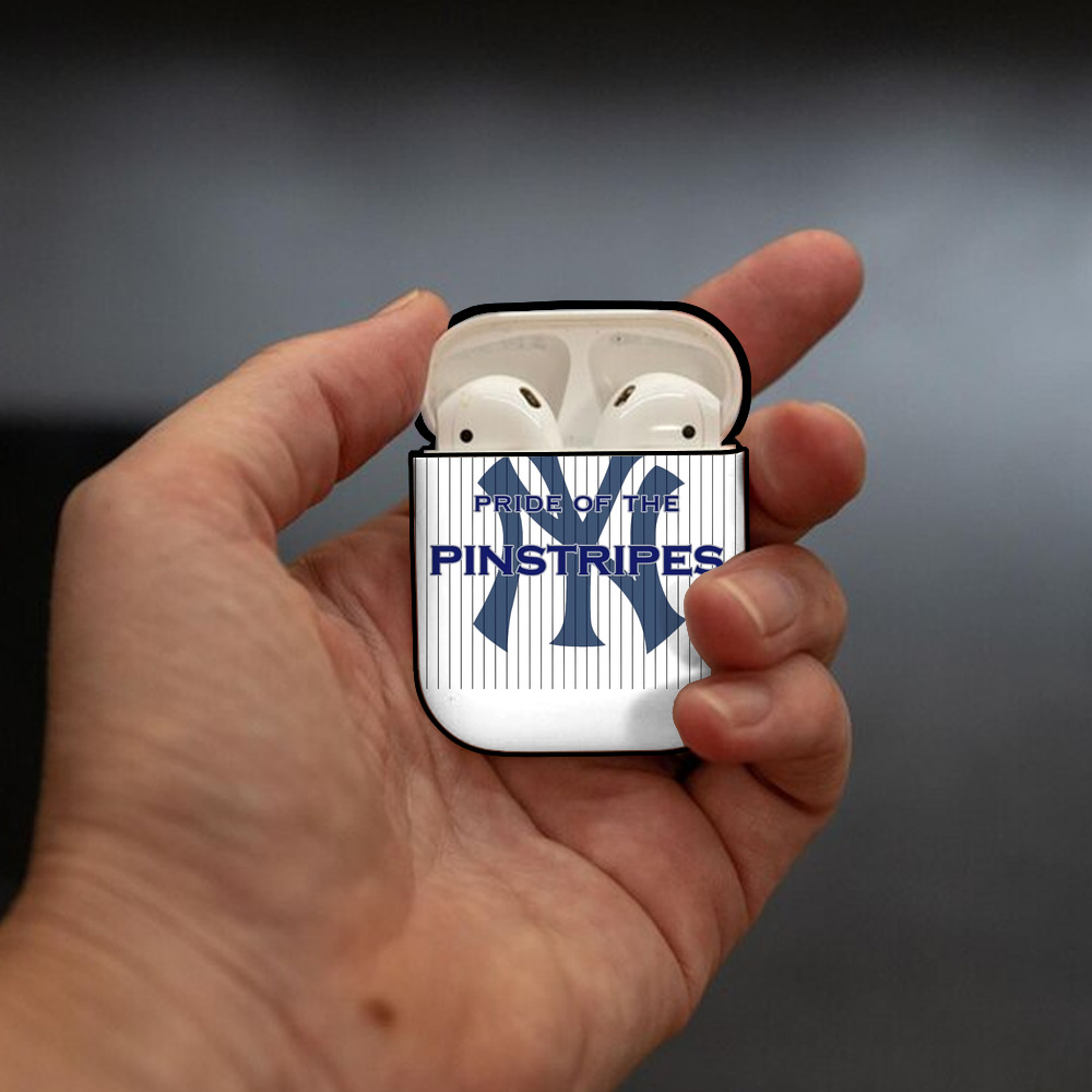 New York Yankees Pride of The Pinstripes AirPods 2 Case Hard Shell Black, Flexible PC Material, Precise Cutouts, Full Protection, Anti-Fingerprint, Washable, Includes Keychain – Durable & Slim Design