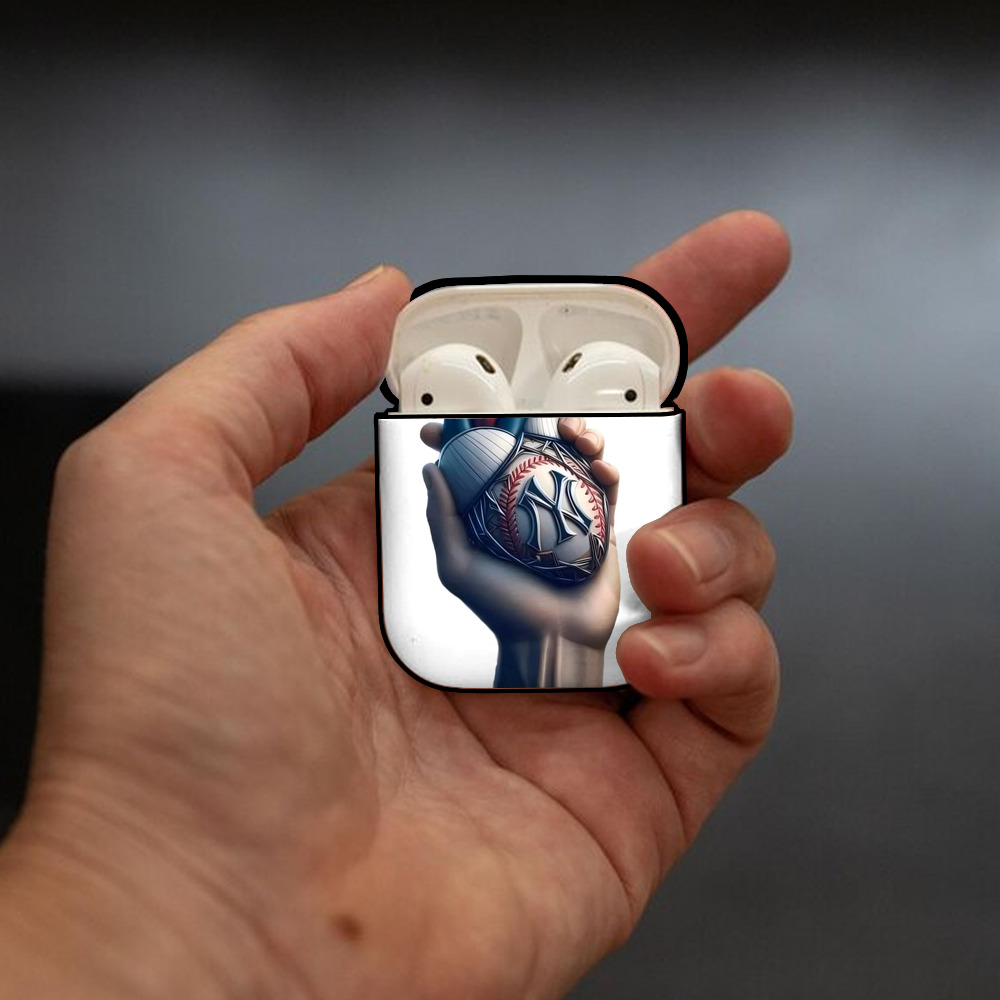 New York Yankees Heart AirPods 2 Case Hard Shell Black, Flexible PC Material, Precise Cutouts, Full Protection, Anti-Fingerprint, Washable, Includes Keychain – Durable & Slim Design