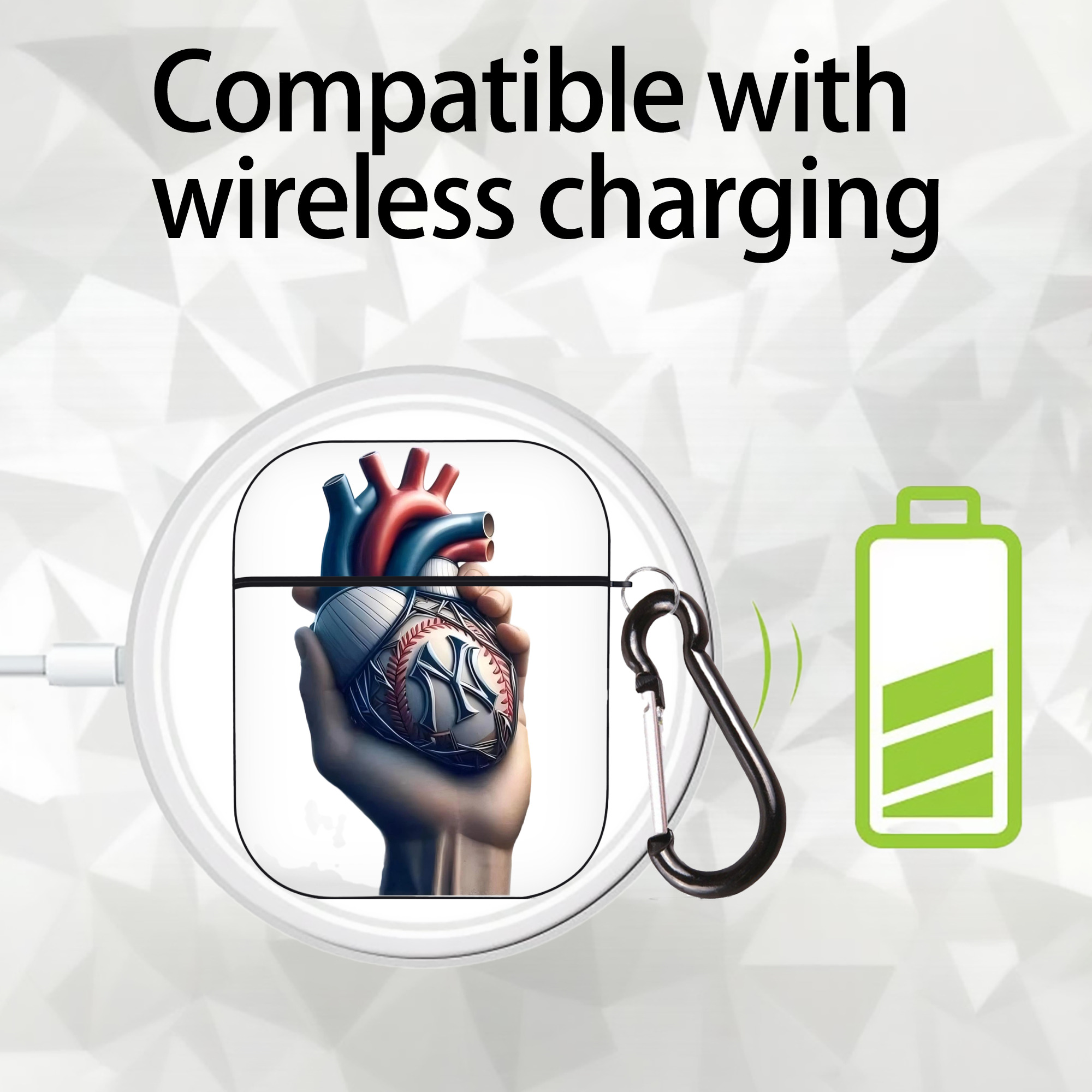 New York Yankees Heart AirPods 2 Case Hard Shell Black, Flexible PC Material, Precise Cutouts, Full Protection, Anti-Fingerprint, Washable, Includes Keychain – Durable & Slim Design