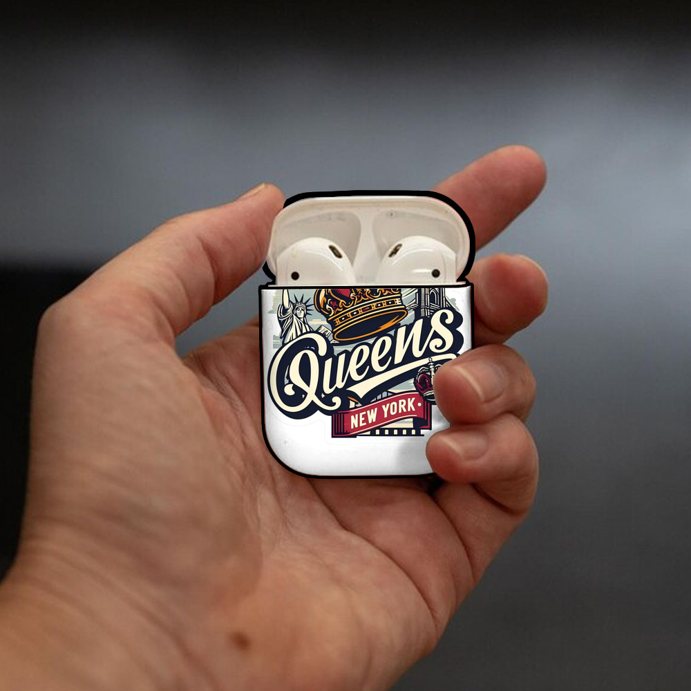 New York Yankees New York Queens AirPods 2 Case Hard Shell Black, Flexible PC Material, Precise Cutouts, Full Protection, Anti-Fingerprint, Washable, Includes Keychain – Durable & Slim Design