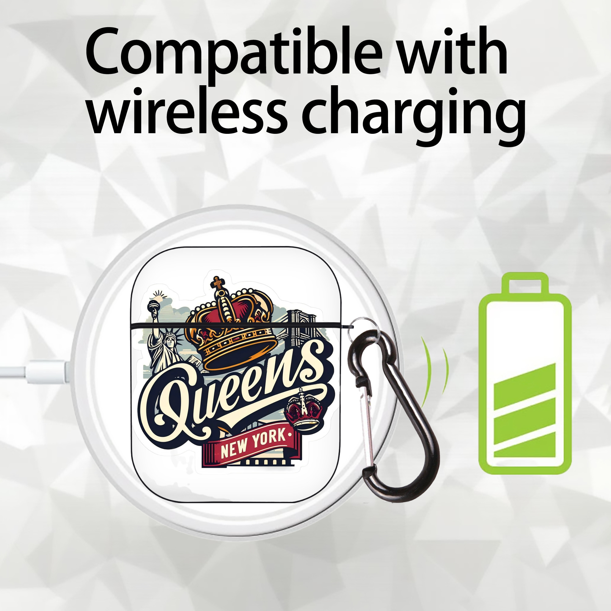 New York Yankees New York Queens AirPods 2 Case Hard Shell Black, Flexible PC Material, Precise Cutouts, Full Protection, Anti-Fingerprint, Washable, Includes Keychain – Durable & Slim Design