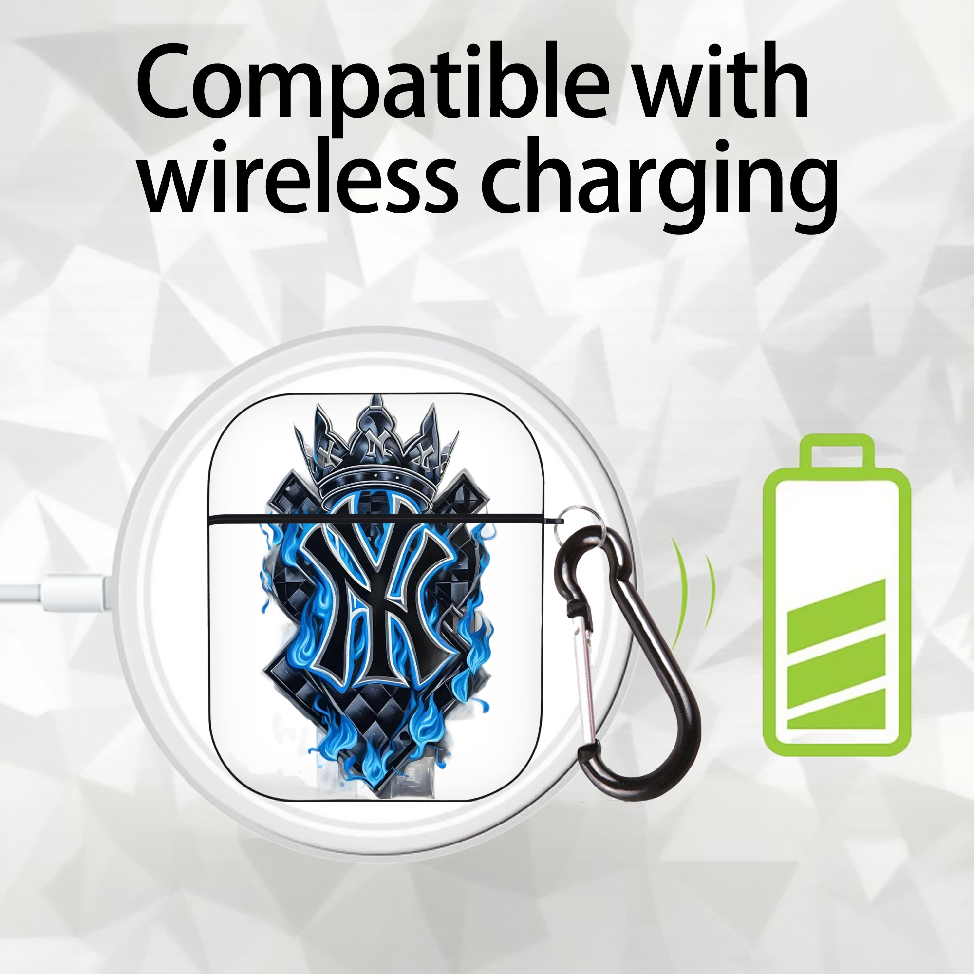 New York Yankees 285 AirPods 2 Case Hard Shell Black, Flexible PC Material, Precise Cutouts, Full Protection, Anti-Fingerprint, Washable, Includes Keychain – Durable & Slim Design