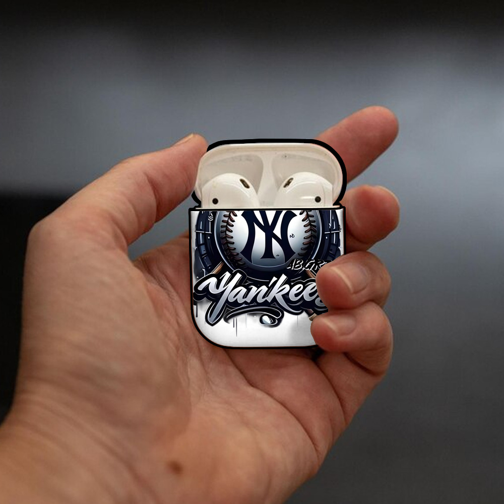 New York Yankees Baseball AirPods 2 Case Hard Shell Black, Flexible PC Material, Precise Cutouts, Full Protection, Anti-Fingerprint, Washable, Includes Keychain – Durable & Slim Design