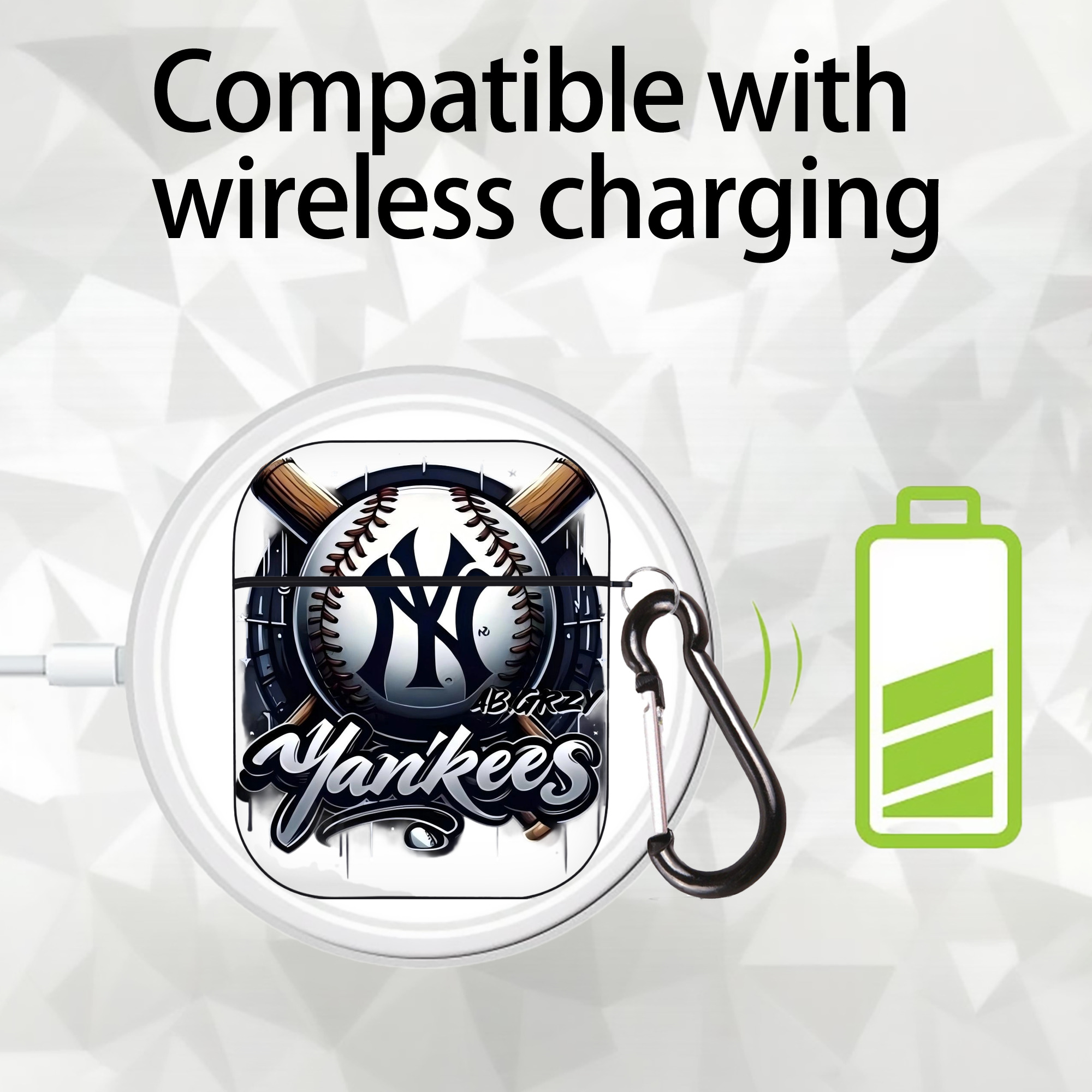 New York Yankees Baseball AirPods 2 Case Hard Shell Black, Flexible PC Material, Precise Cutouts, Full Protection, Anti-Fingerprint, Washable, Includes Keychain – Durable & Slim Design