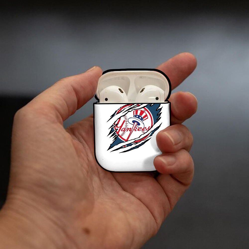 New York Yankees Claw Logo AirPods 2 Case Hard Shell Black, Flexible PC Material, Precise Cutouts, Full Protection, Anti-Fingerprint, Washable, Includes Keychain – Durable & Slim Design