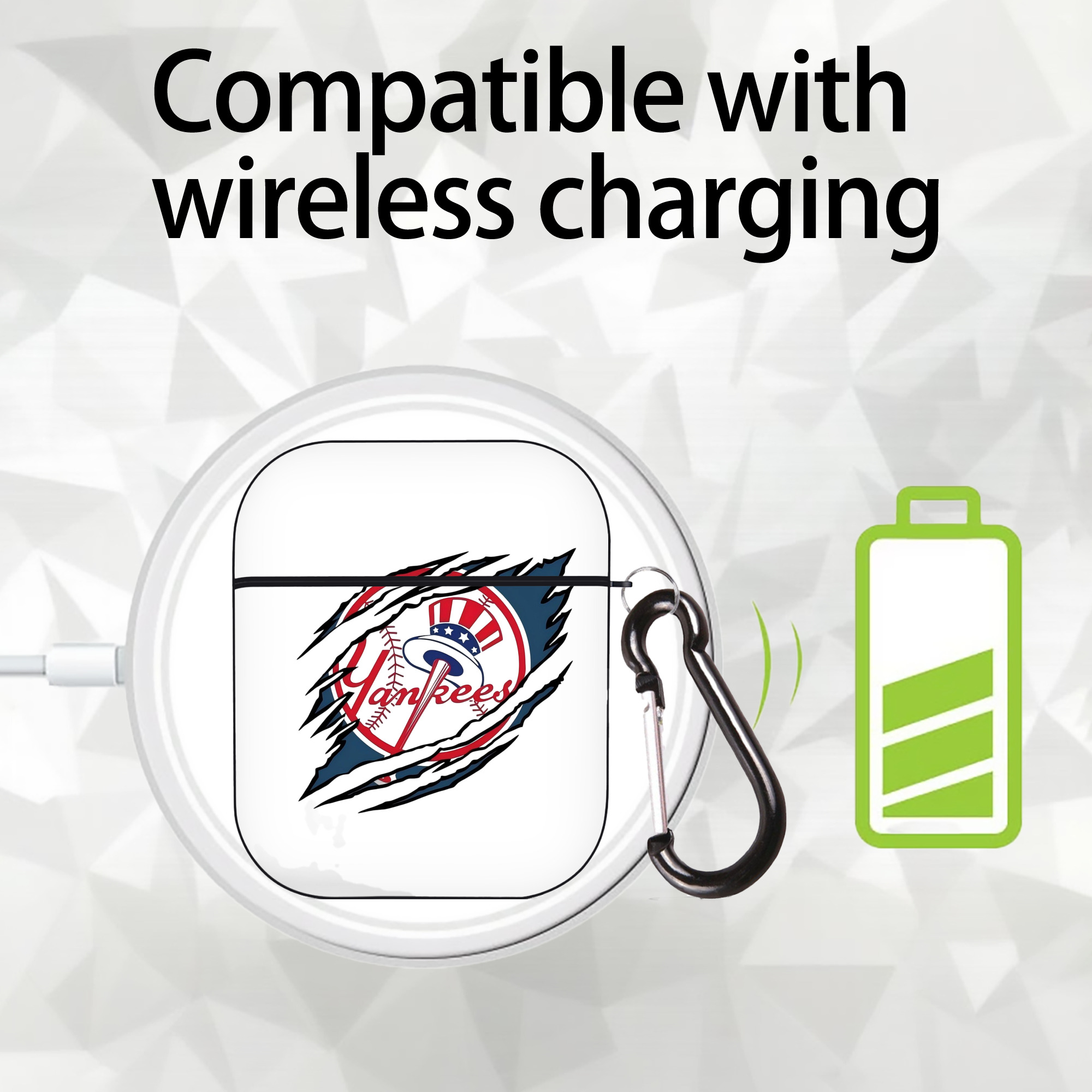 New York Yankees Claw Logo AirPods 2 Case Hard Shell Black, Flexible PC Material, Precise Cutouts, Full Protection, Anti-Fingerprint, Washable, Includes Keychain – Durable & Slim Design